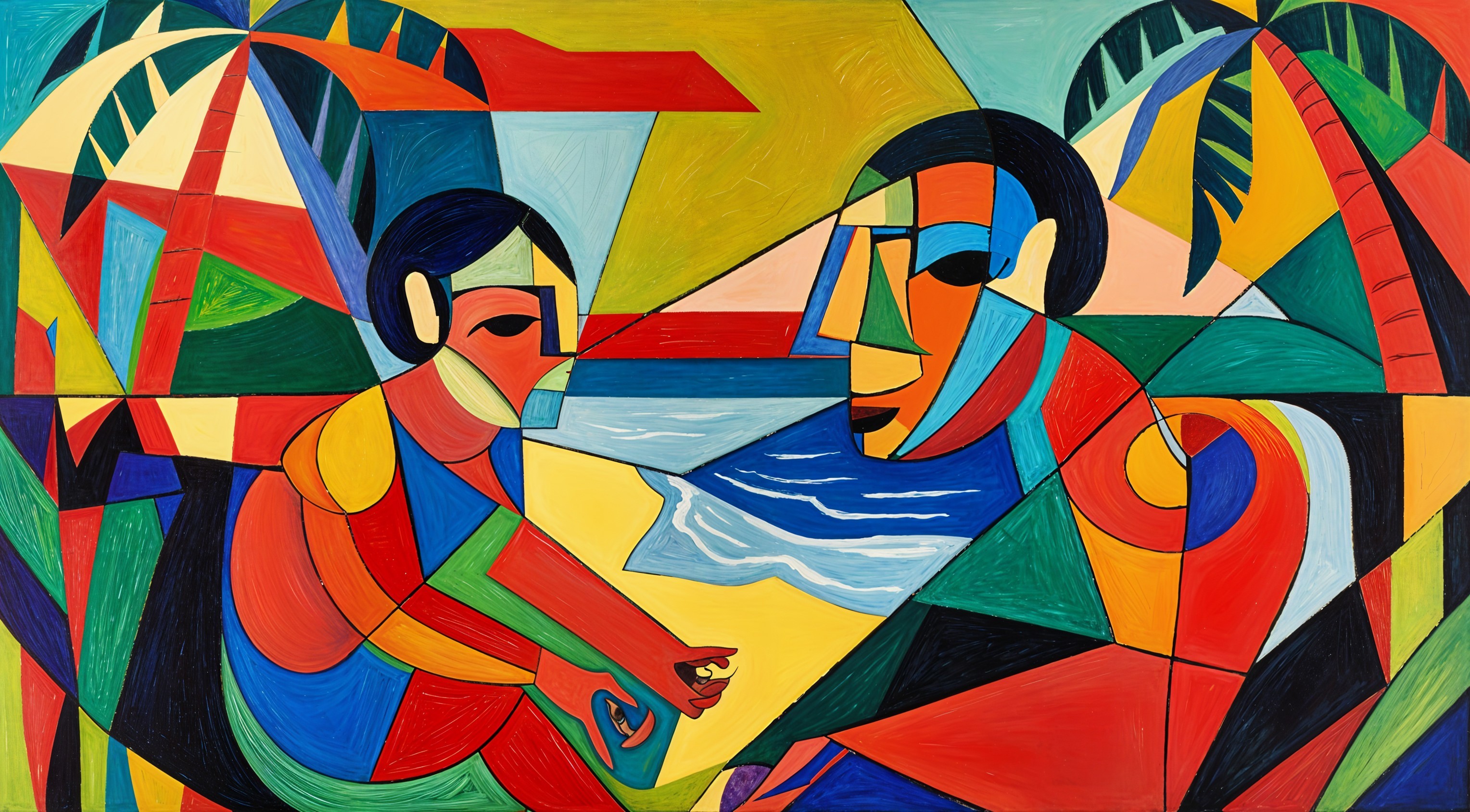 Abstract Figures on a Colorful Beach Scene