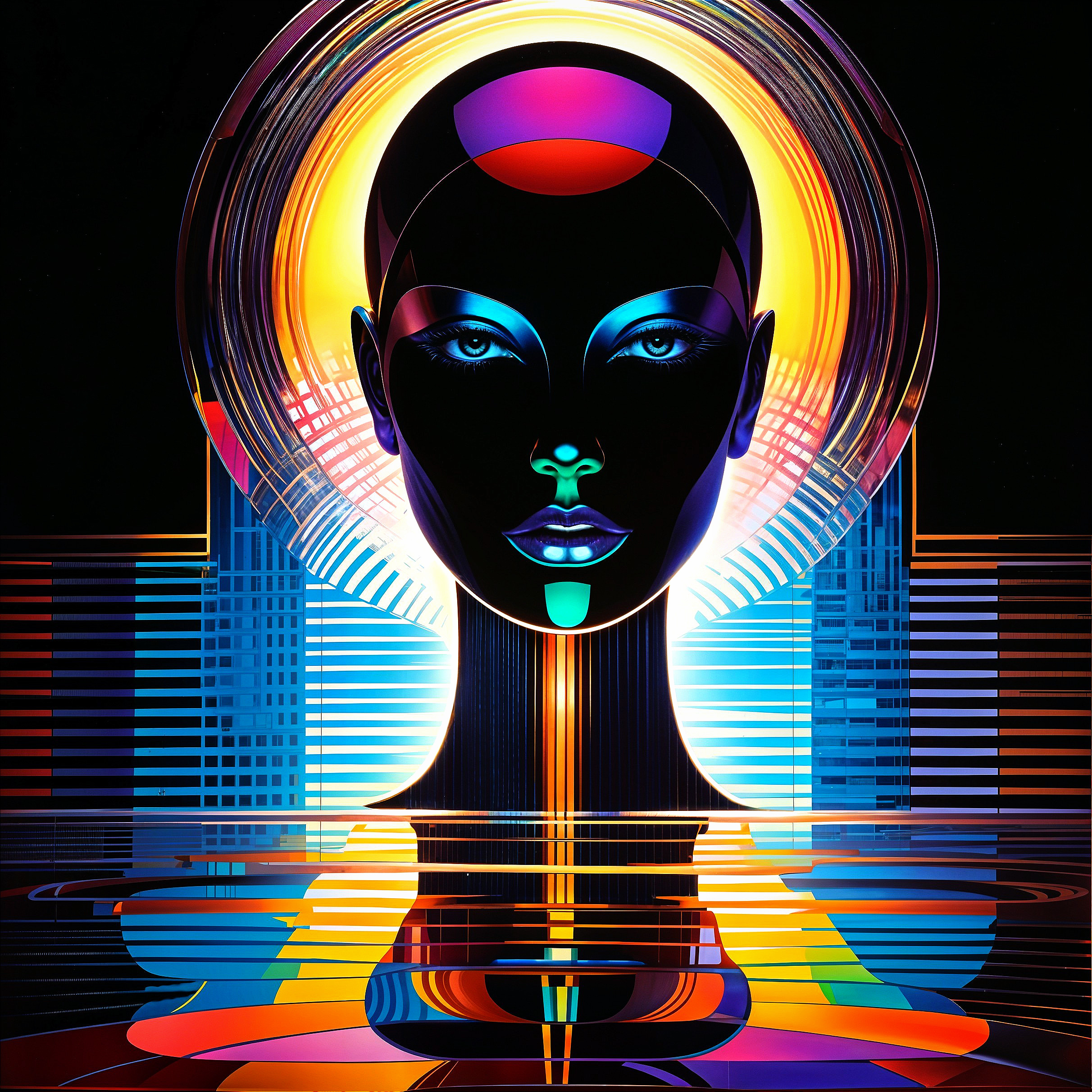 Futuristic Portrait of Humanoid Figure with Glow Effects