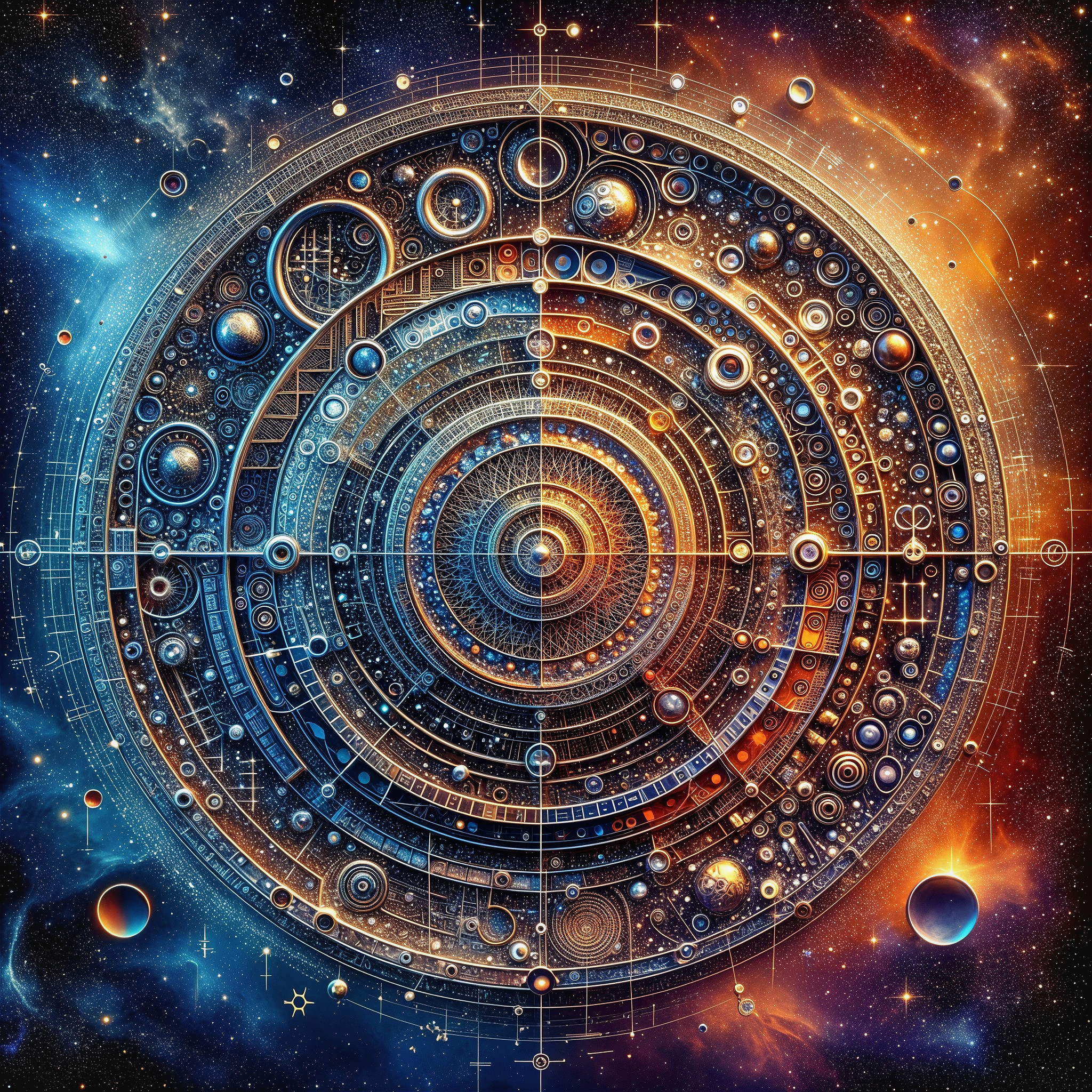Cosmic Design with Circular Patterns and Vivid Colors