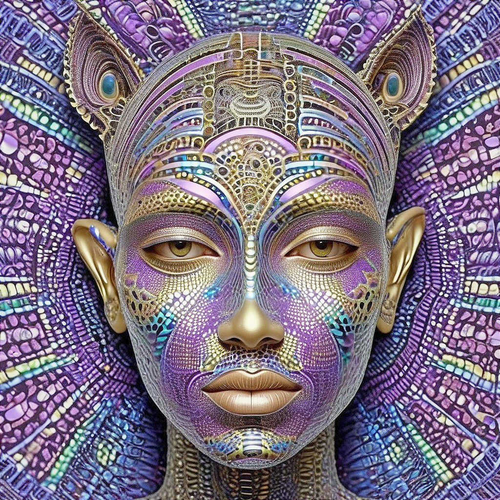 Intricate Face Design with Metallic Patterns and Colors