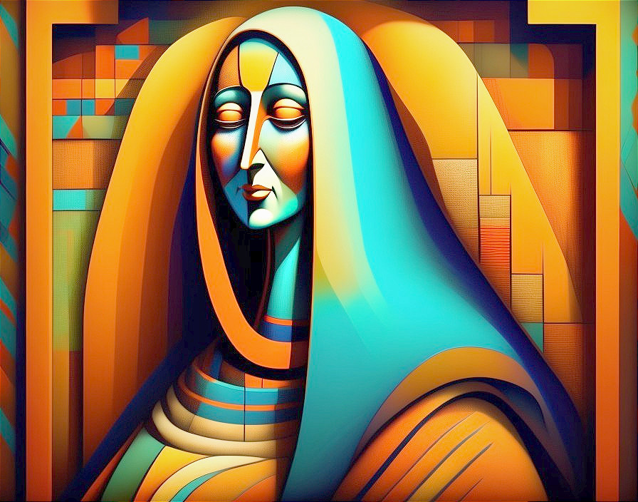 Stylized Woman with Headscarf in Vibrant Colors
