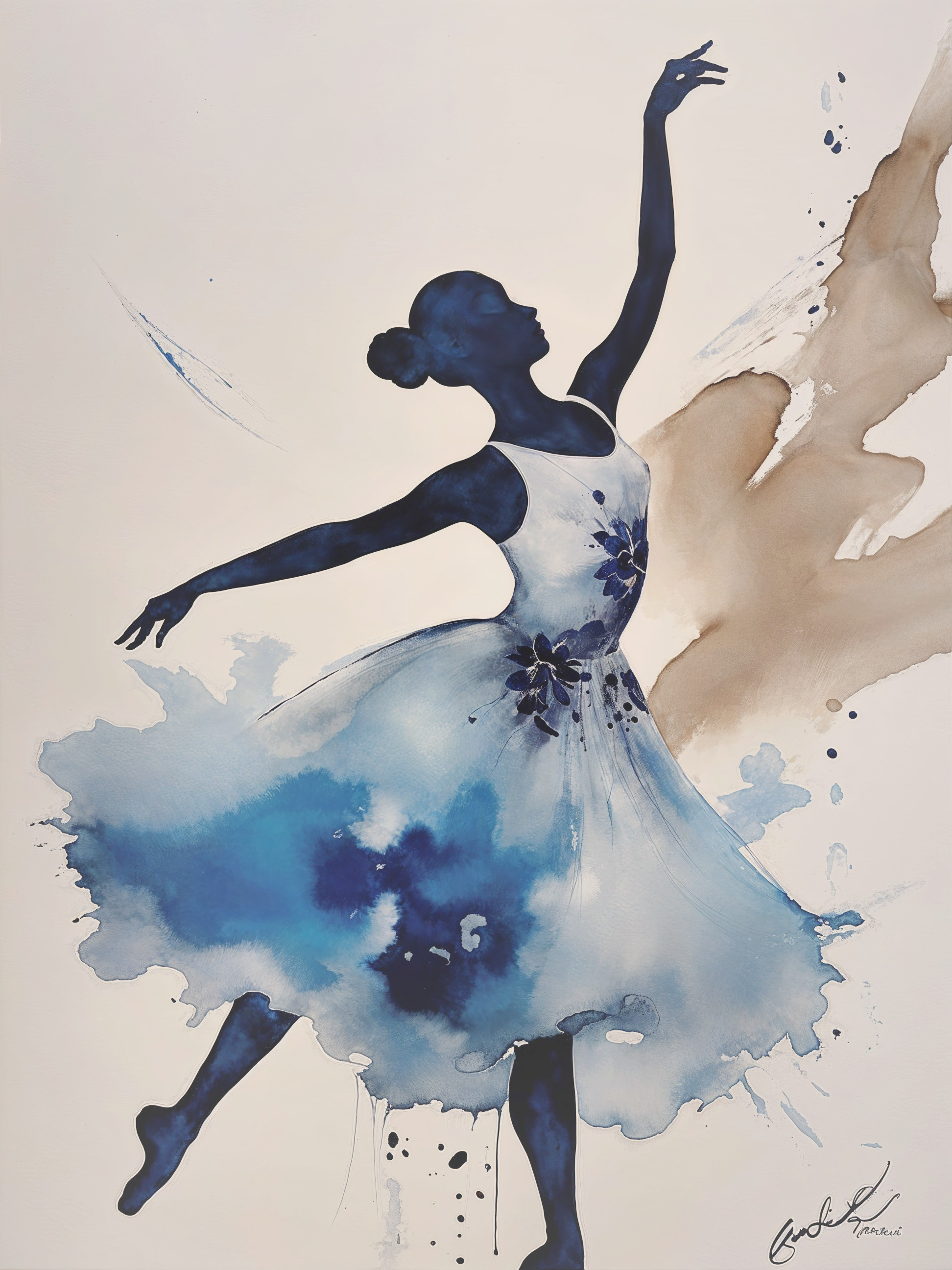 Silhouette of a Ballet Dancer Against Abstract Background