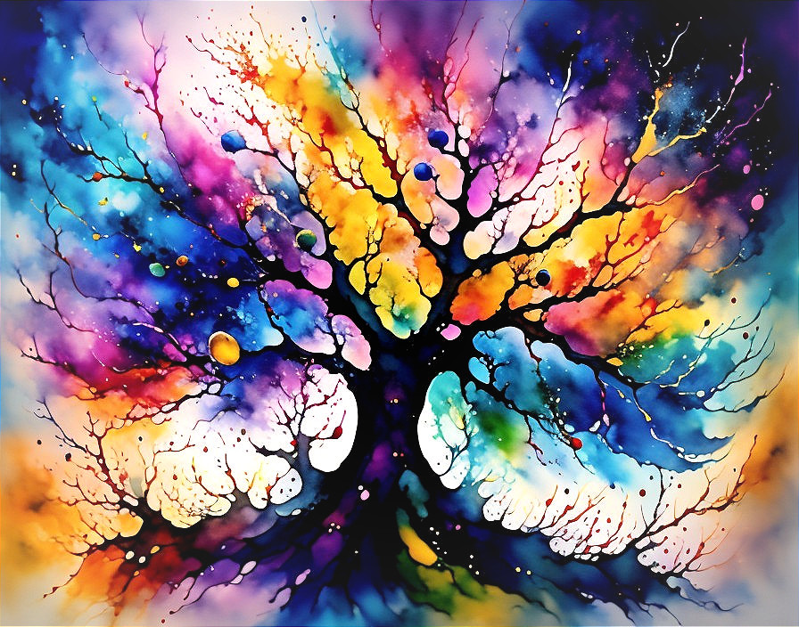 Vibrant Abstract Tree with Dynamic Foliage and Colors