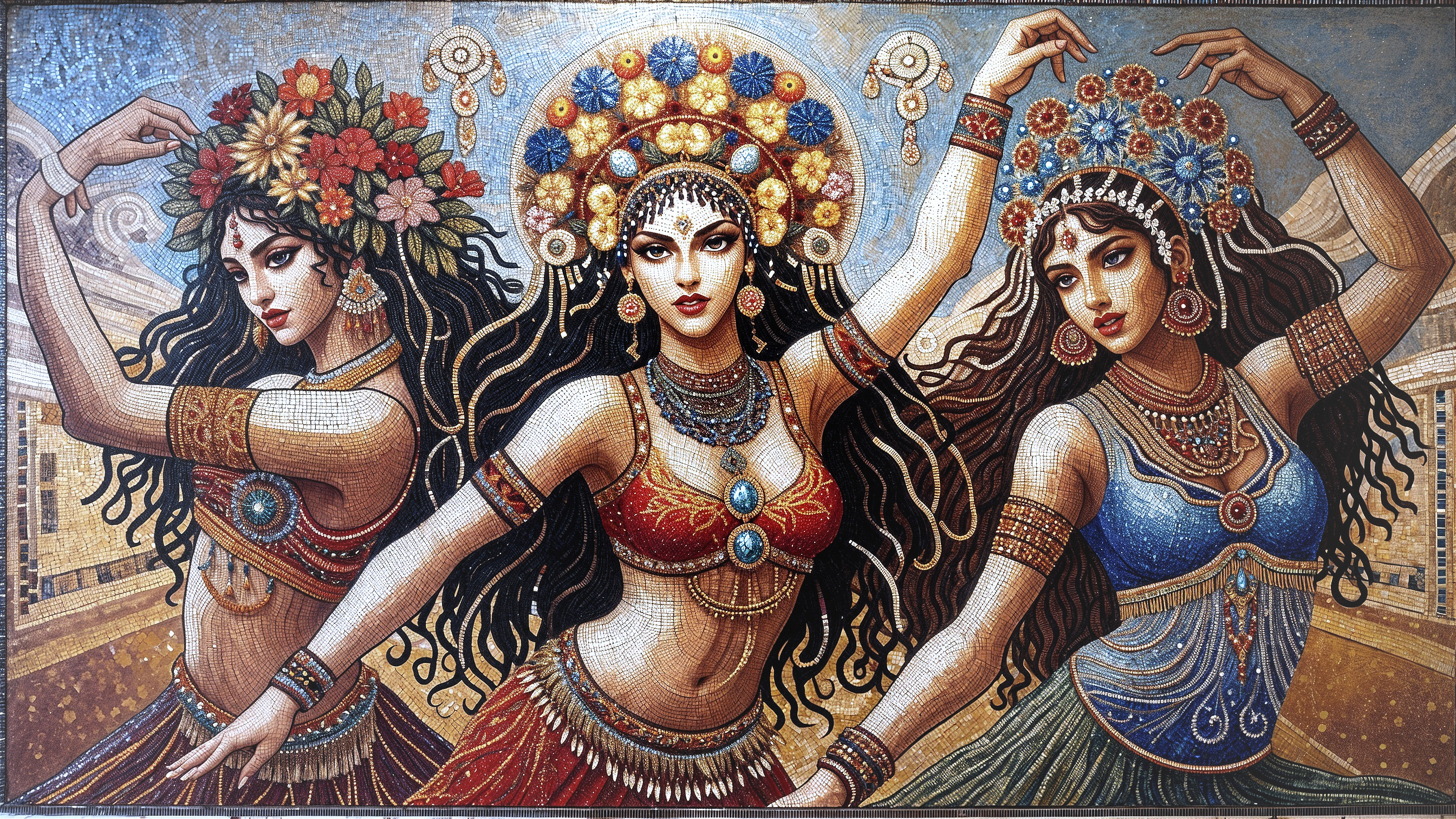 Vibrant Mosaic of Women in Traditional Attire