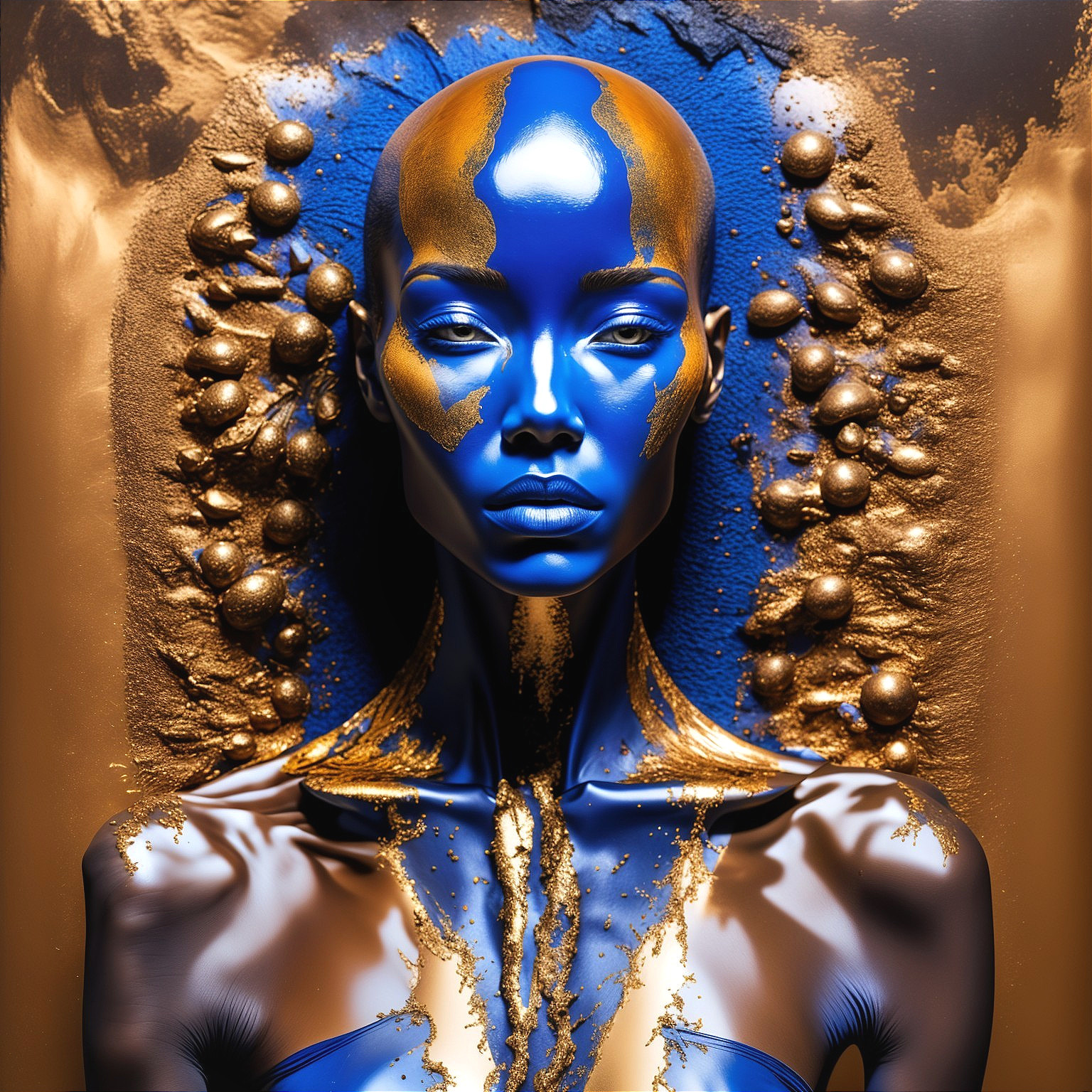 Mannequin Figure with Blue and Gold Artistic Design