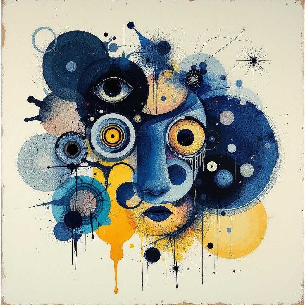 Stylized Face with Abstract Blue and Yellow Elements