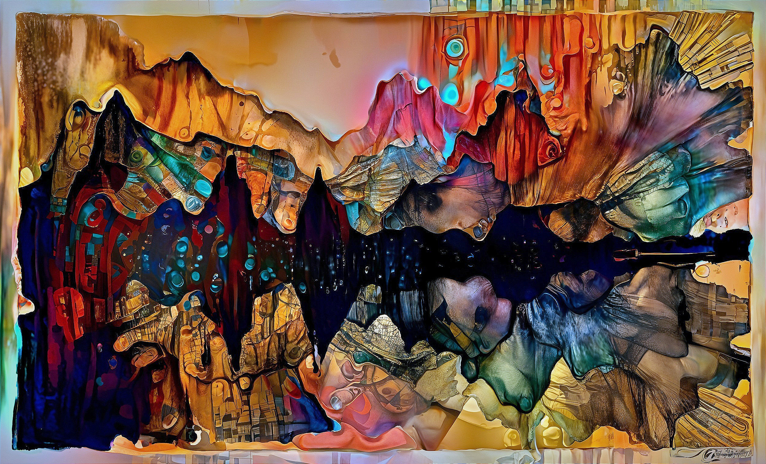 Vibrant Abstract Artwork with Mirrored Landscape and Colors