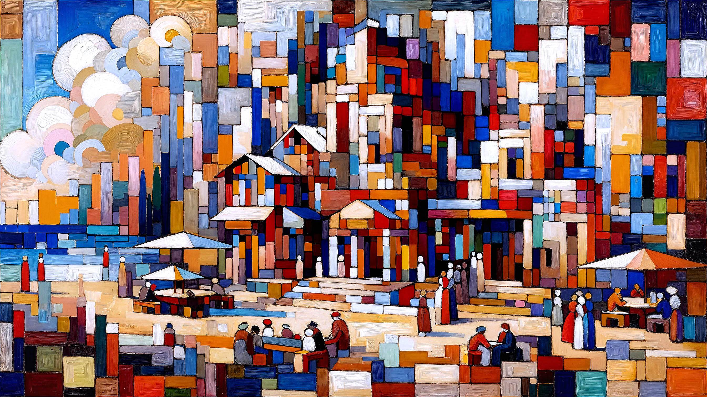 Vibrant Abstract Cityscape with Geometric Shapes