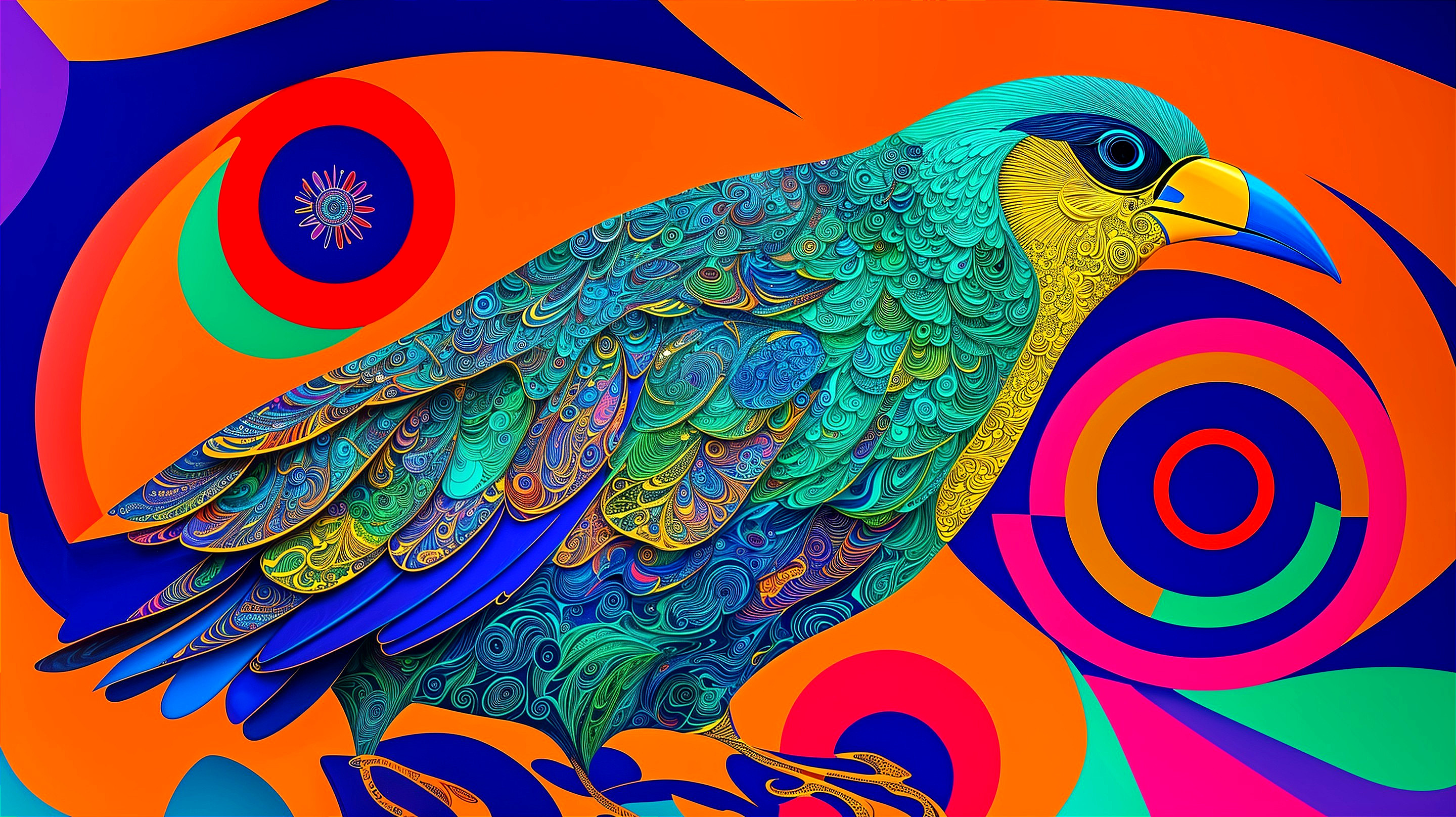 Vibrant Bird with Intricate Patterns and Bold Colors