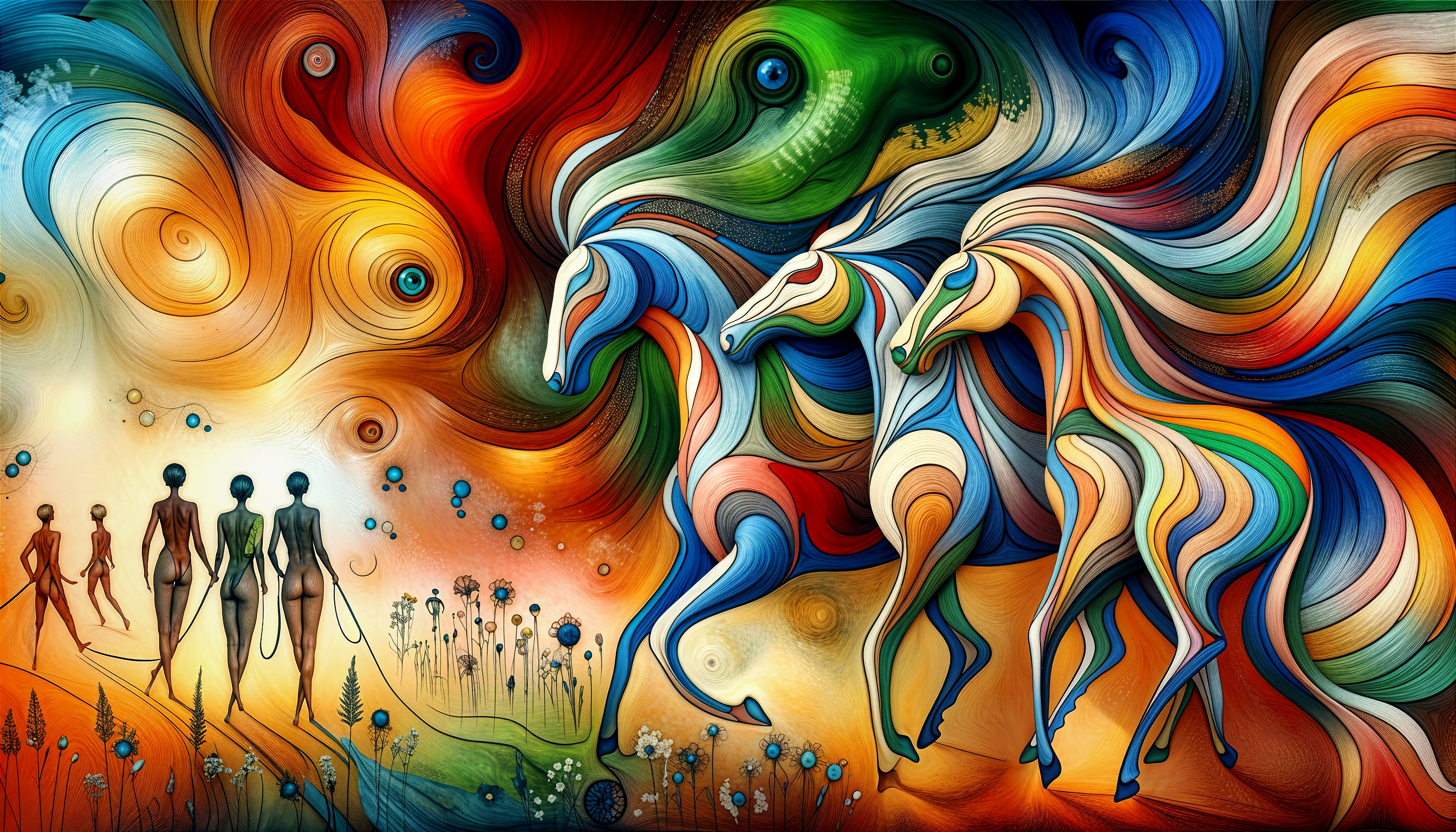 Abstract Horses Galloping in Colorful Swirls