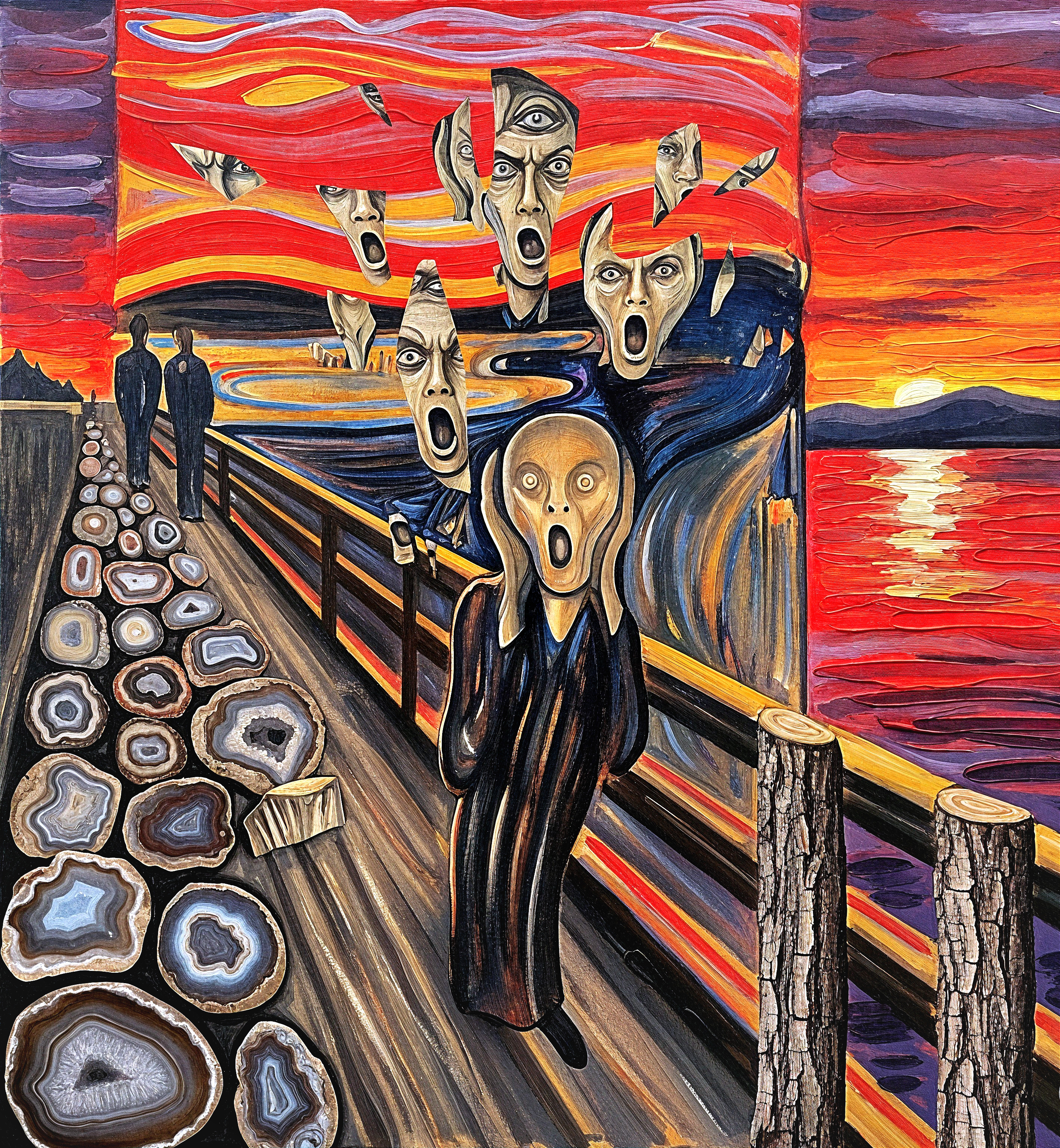 Interpretation of "The Scream" with Vibrant Sunset