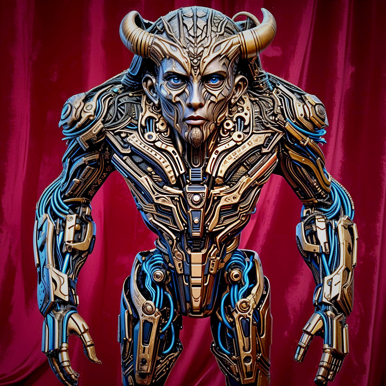 Humanoid Robot with Metallic Textures and Blue Accents
