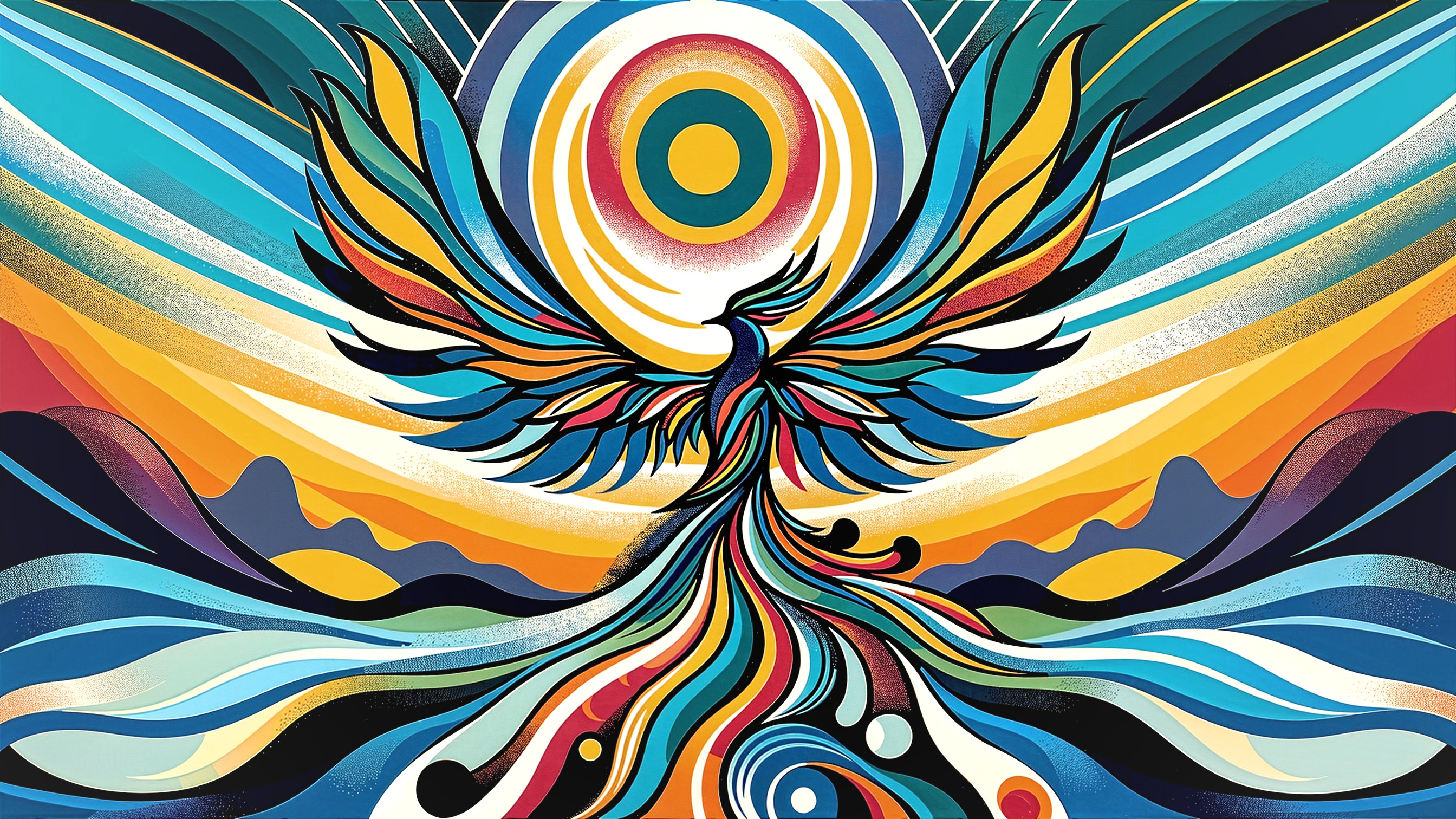 Vibrant Illustration of a Phoenix Rising with Colors