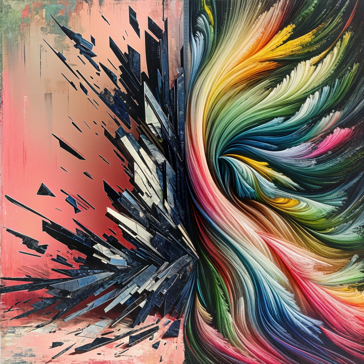 Abstract Composition of Contrasting Shapes and Colors