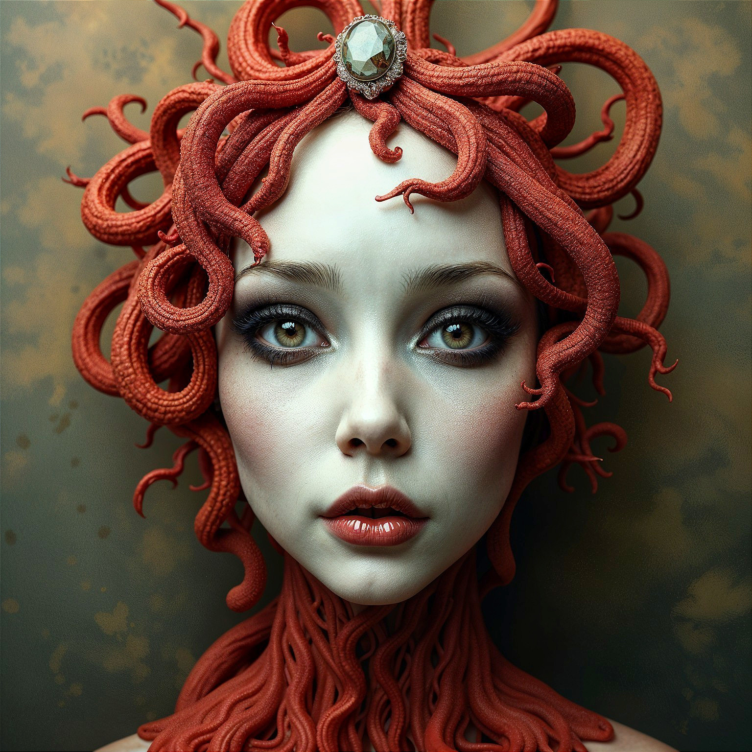 Fantastical Figure with Serpent Hair and Mystical Gem