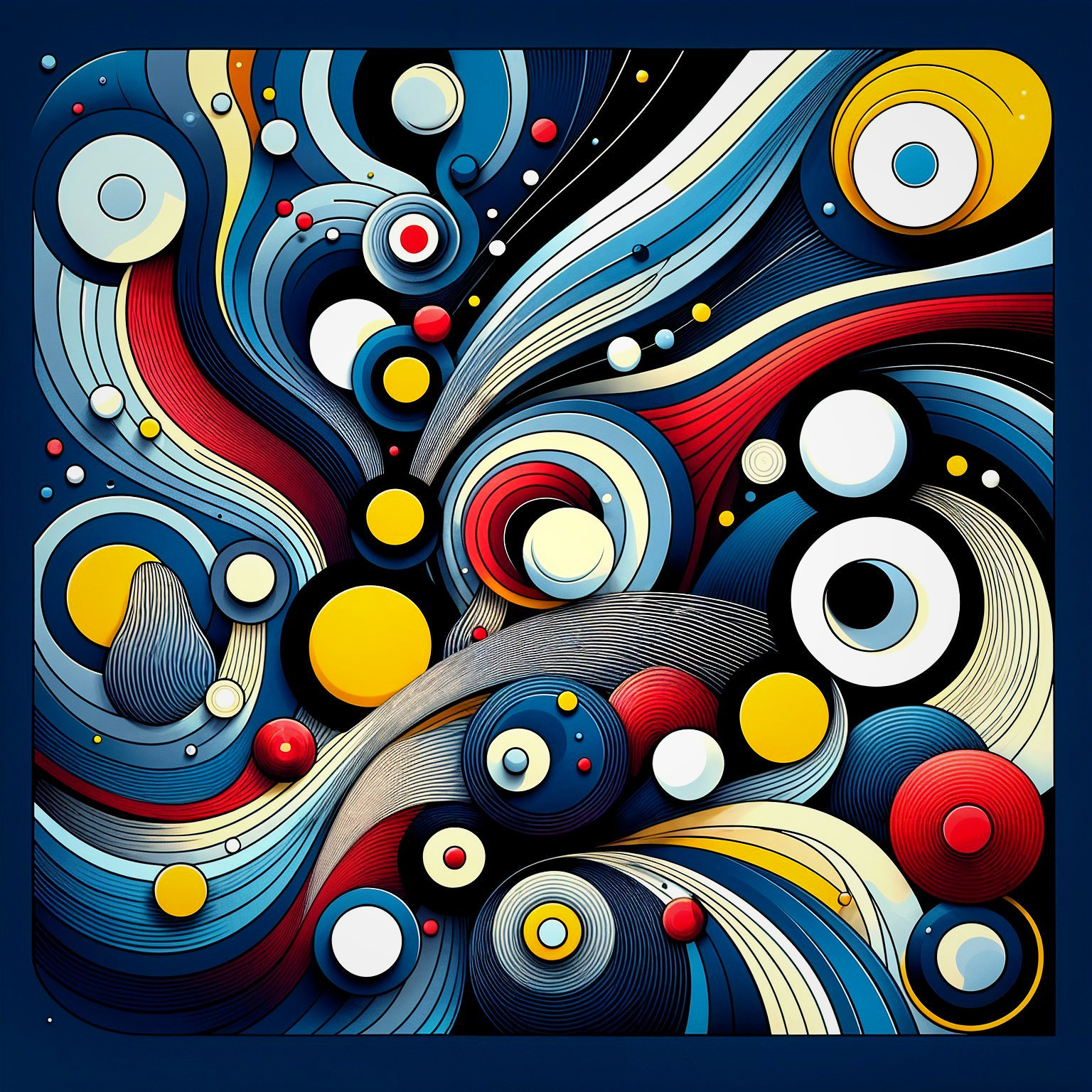 Abstract Composition of Swirling Lines and Circles