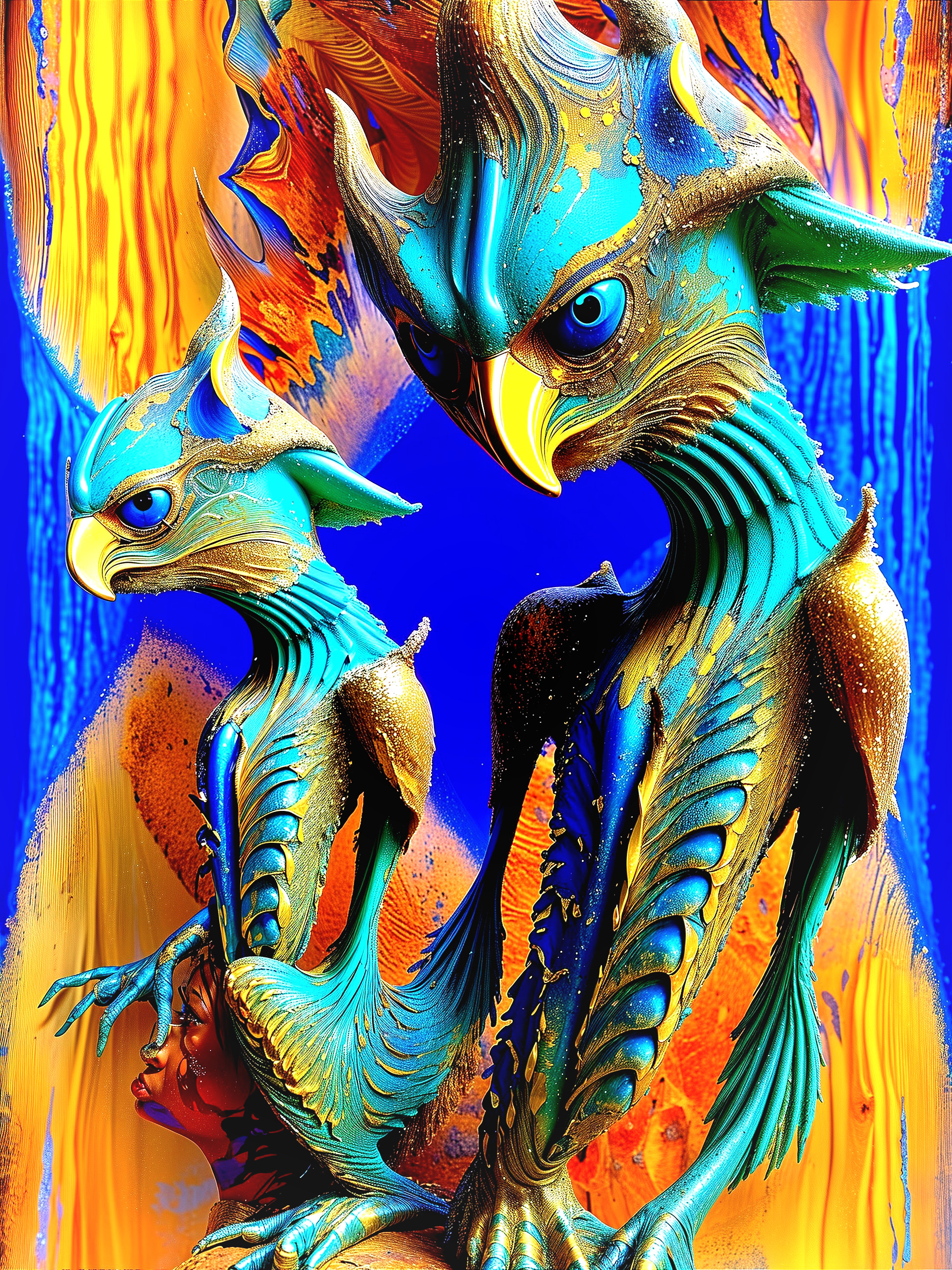 Fantastical Bird-Like Creatures in Vibrant Colors