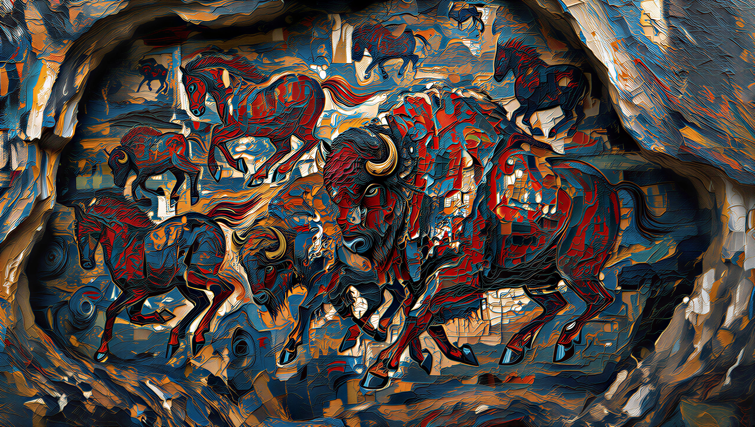 Vibrant Abstract Representation of Cave Paintings