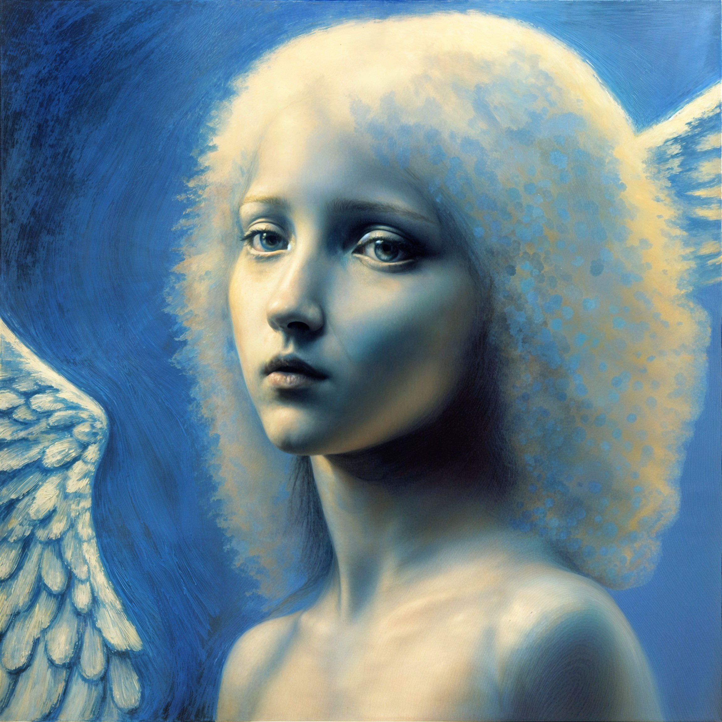 Ethereal Figure with Angelic Features and Wings