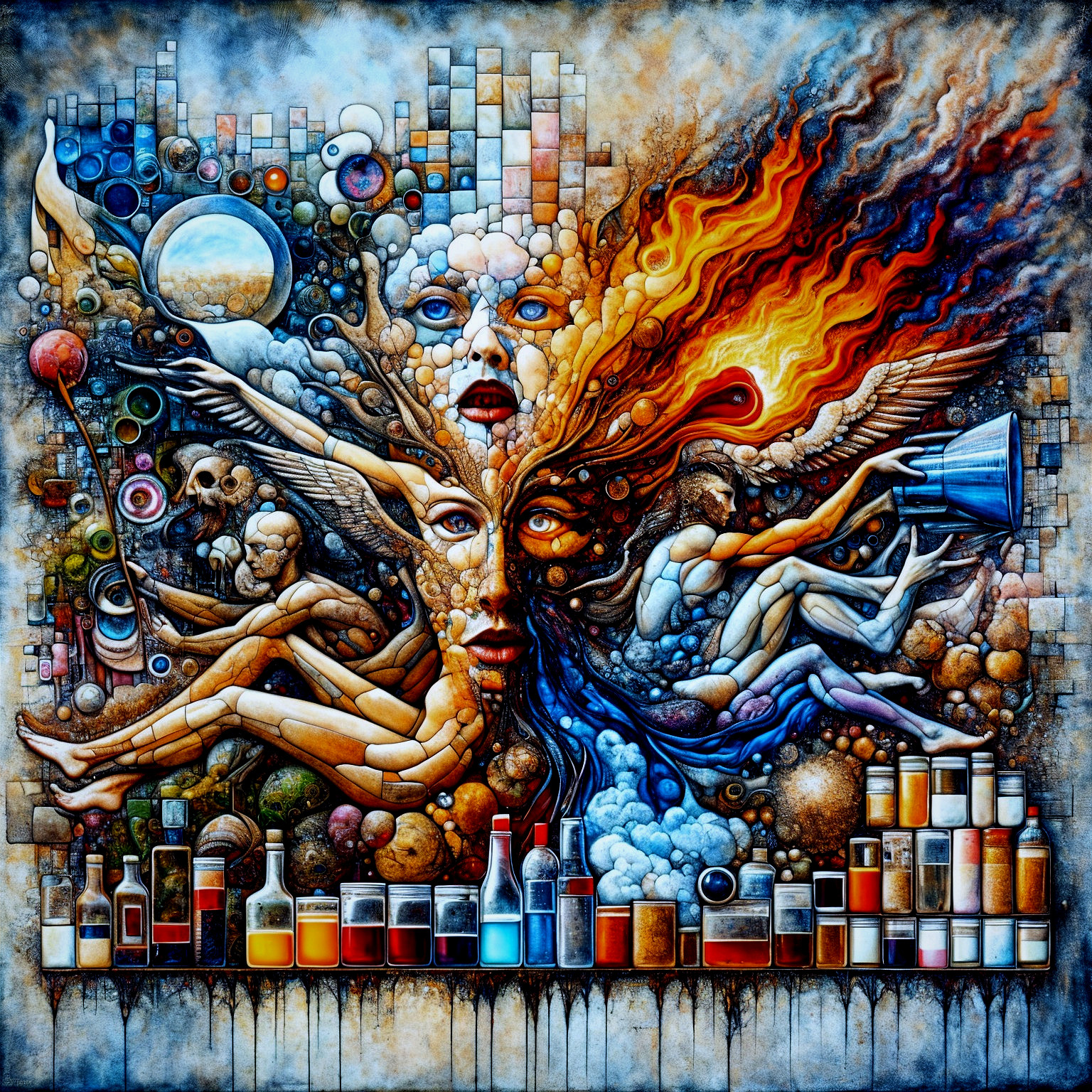 Surreal Artwork Blending Human Forms and Elements