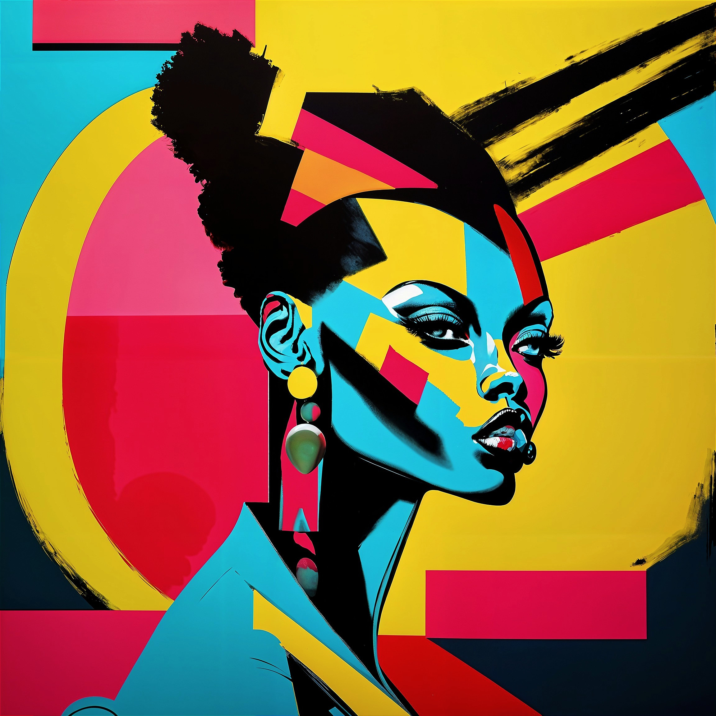 Portrait of a Woman with Geometric Shapes and Colors