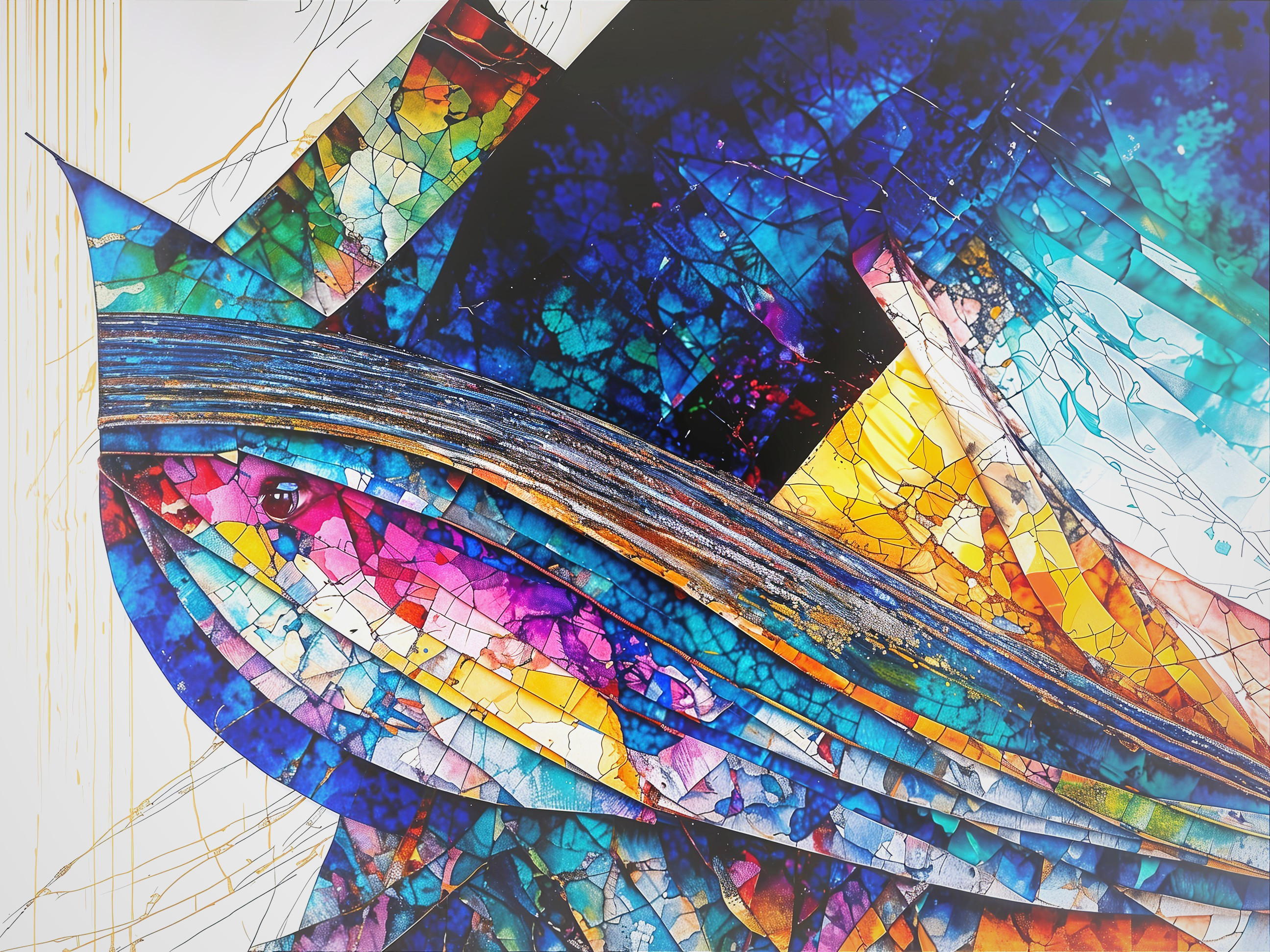 Abstract Sailboat Design with Vibrant Colors and Patterns