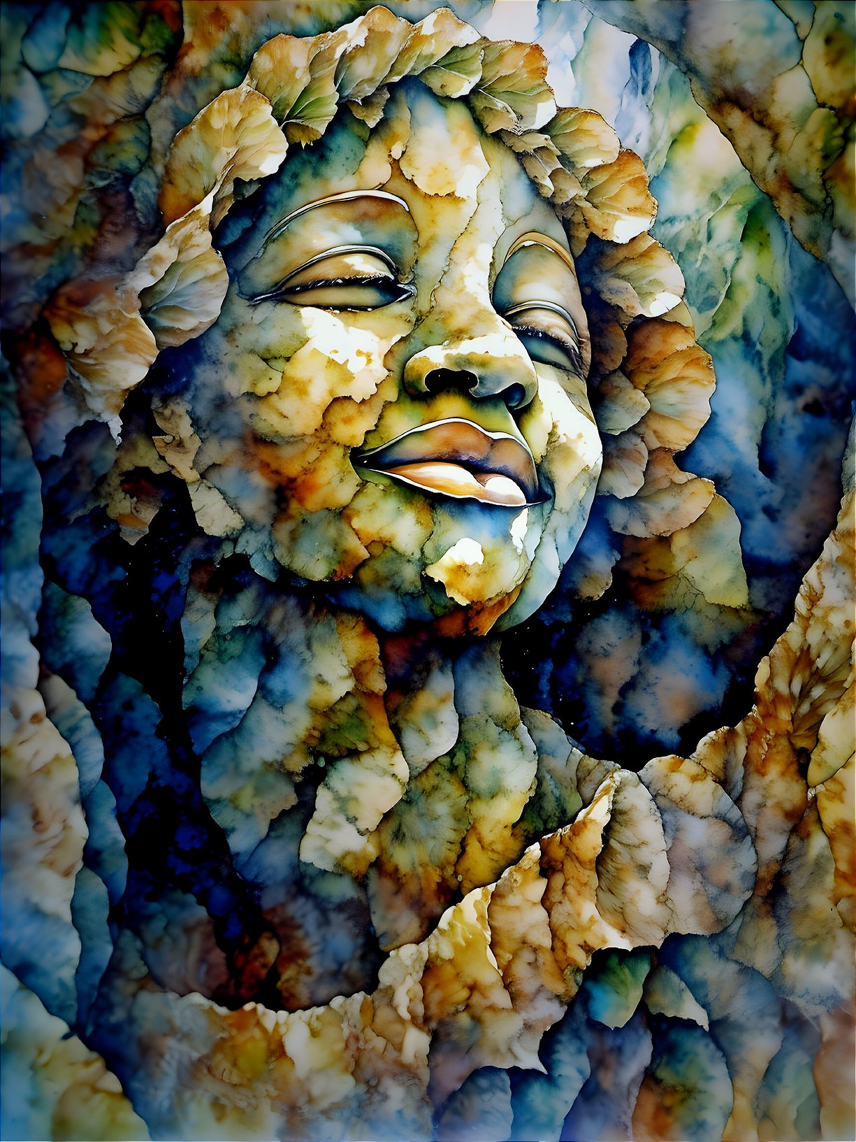 Serene Woman's Face Against Organic Textured Background