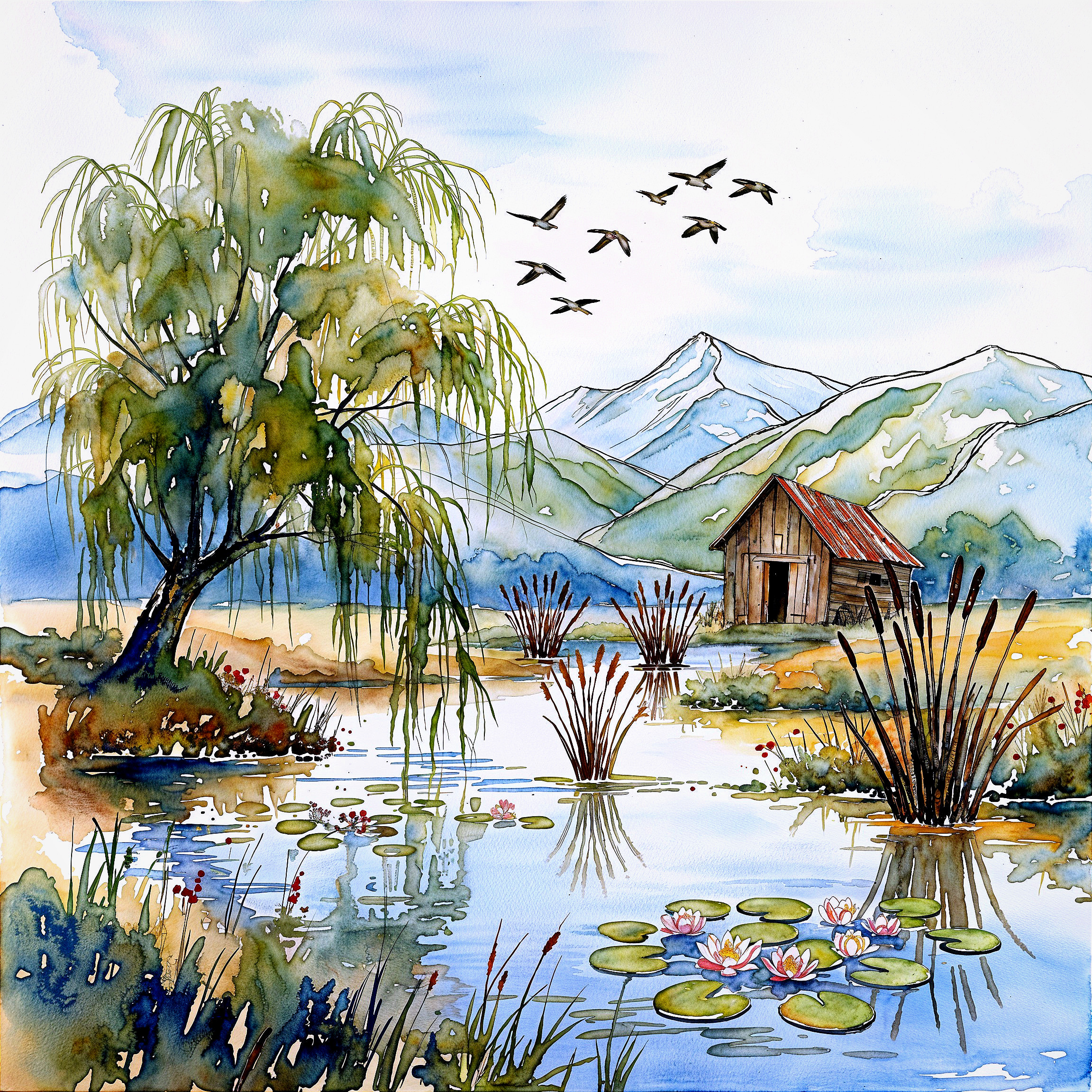 Serene Landscape with Pond and Lush Greenery