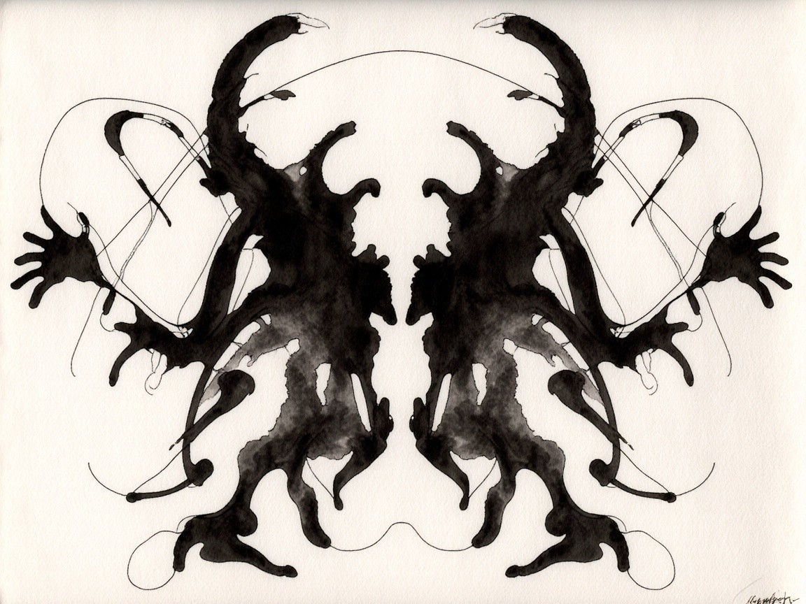 Abstract Ink Drawing with Symmetrical Fluid Shapes