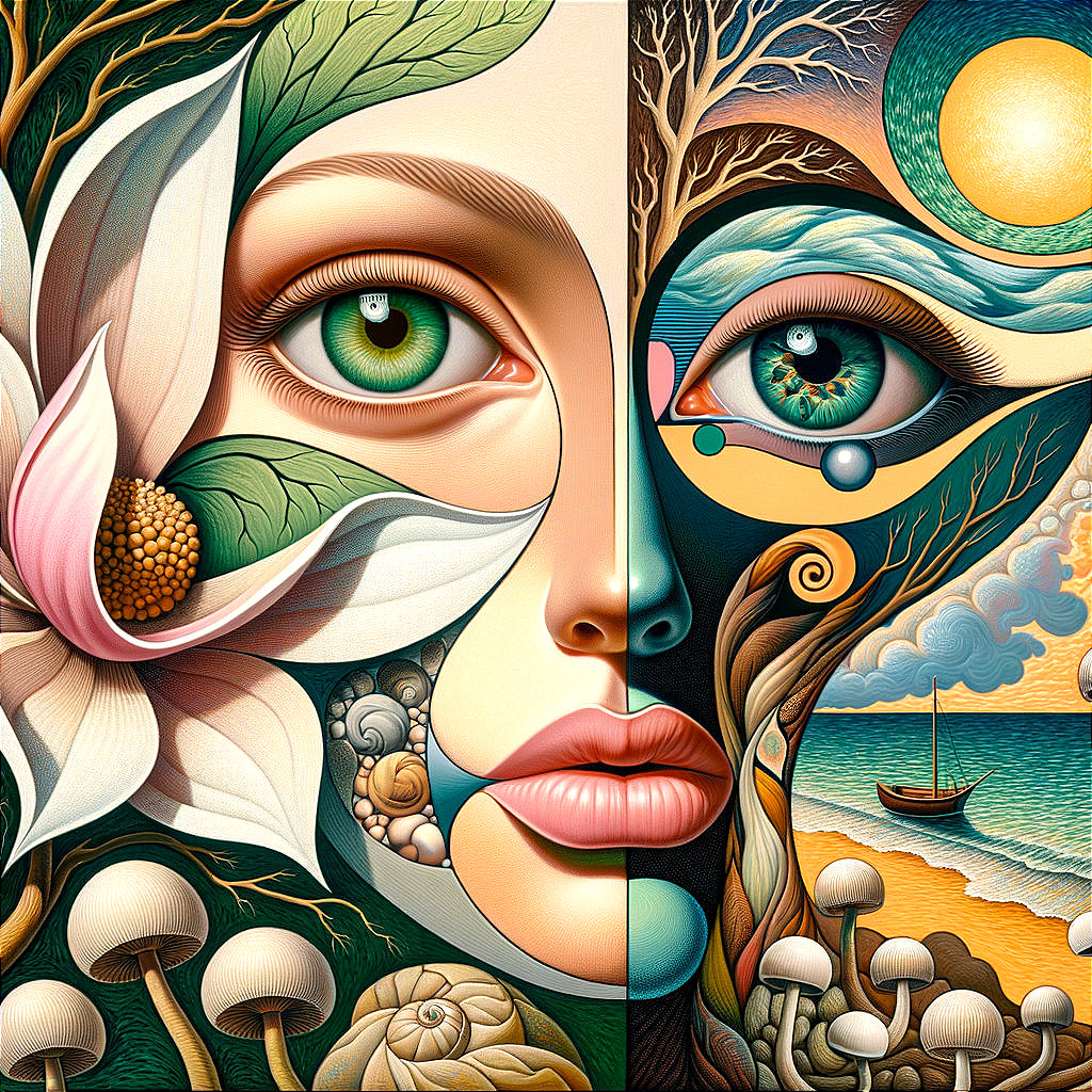 Surreal Artwork of Split Face Merging with Nature