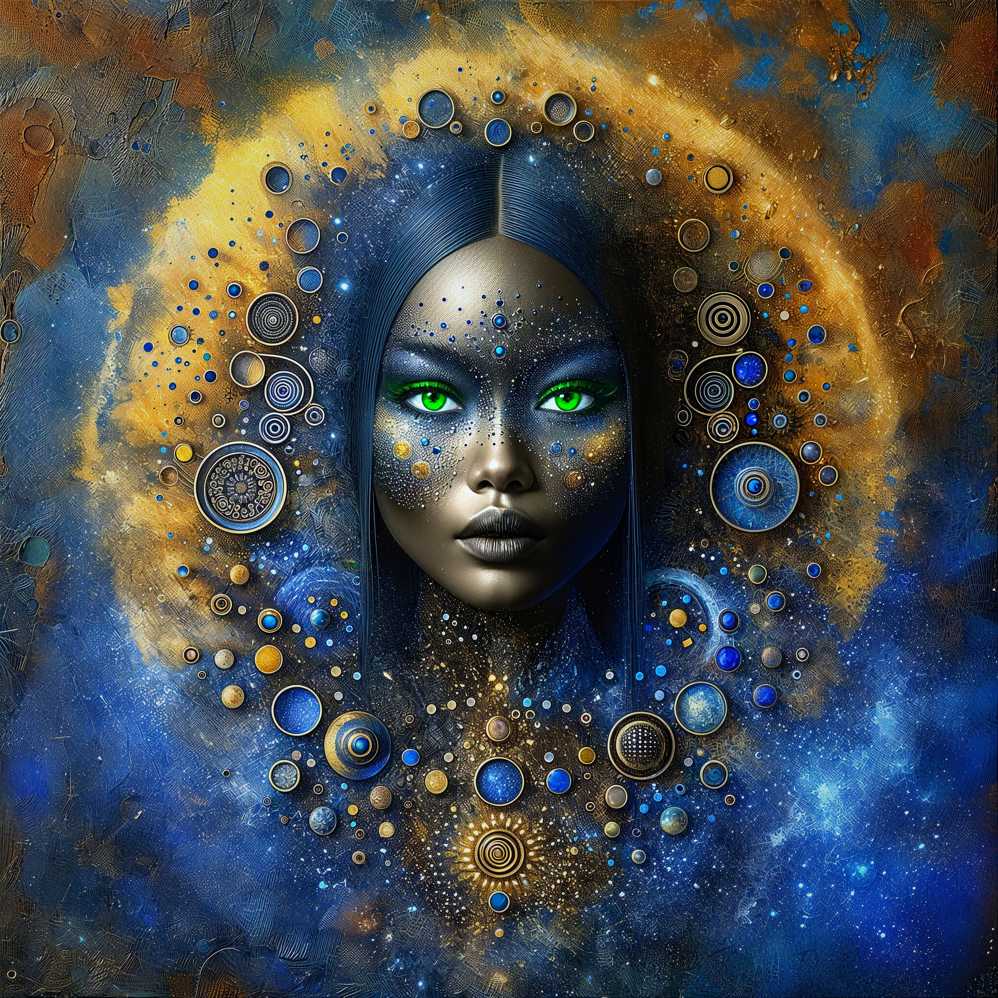 Cosmic Portrait of a Woman with Green Eyes