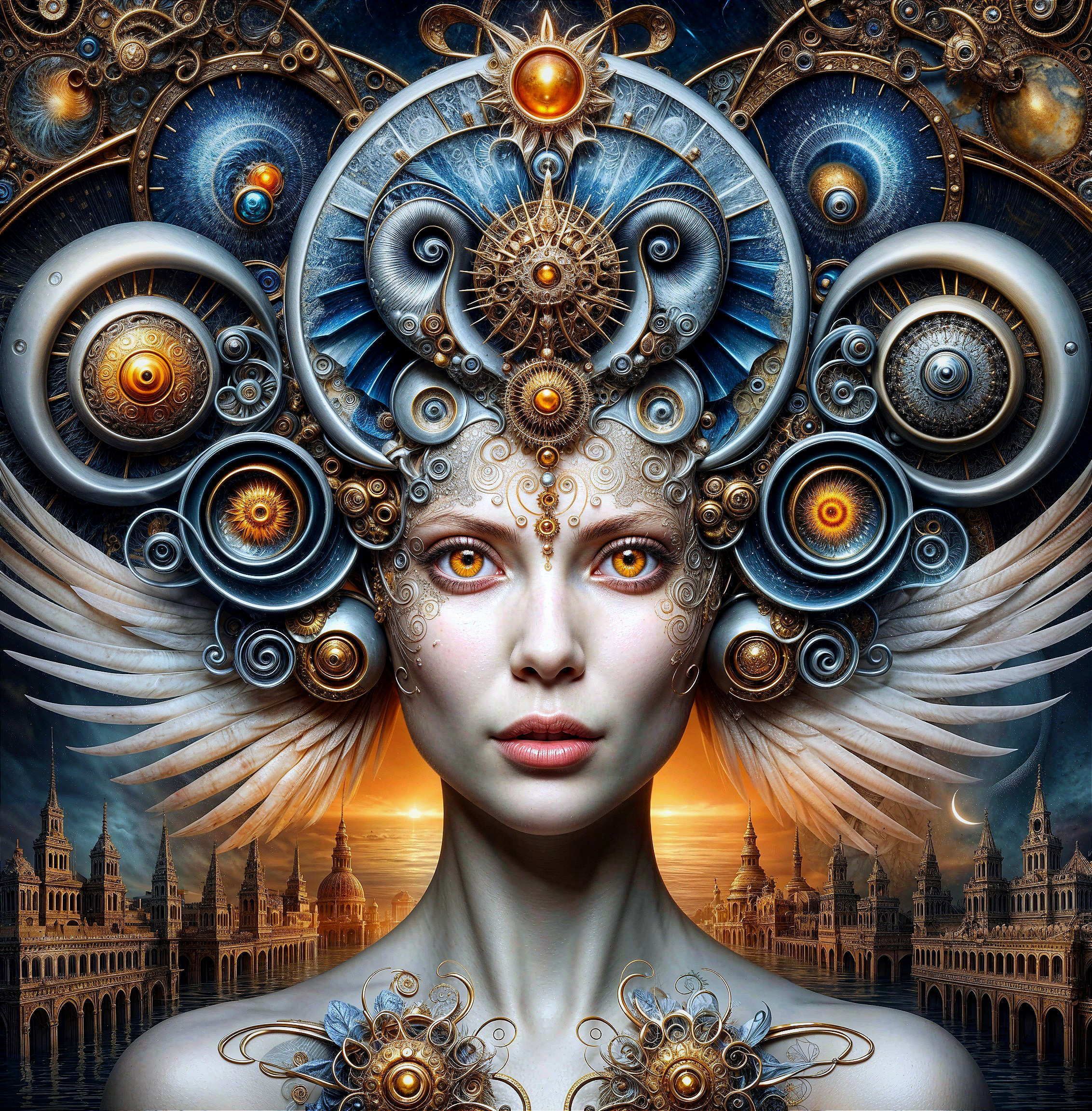 Surreal Portrait of Woman with Steampunk Elements