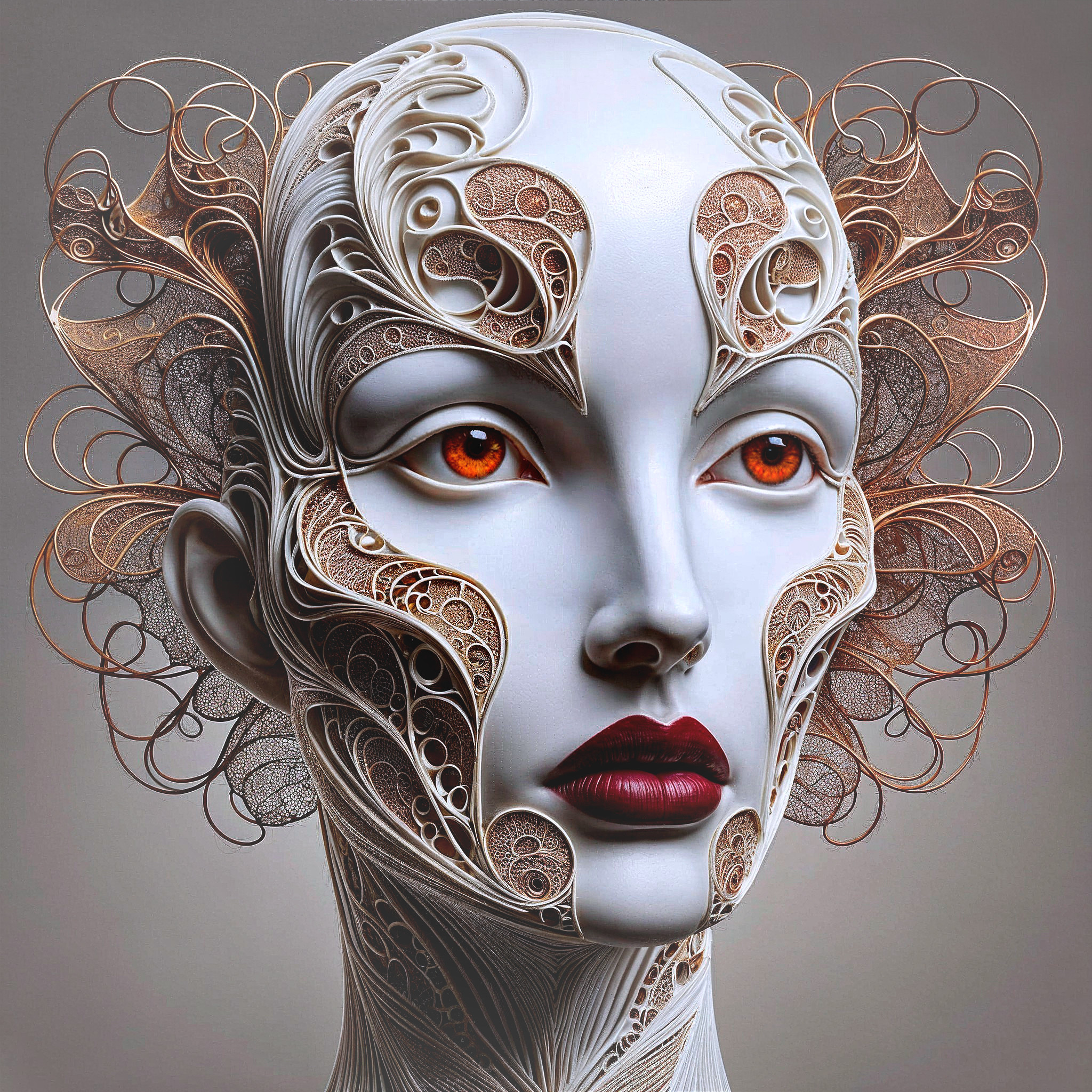 Futuristic Humanoid Face with Intricate Patterns