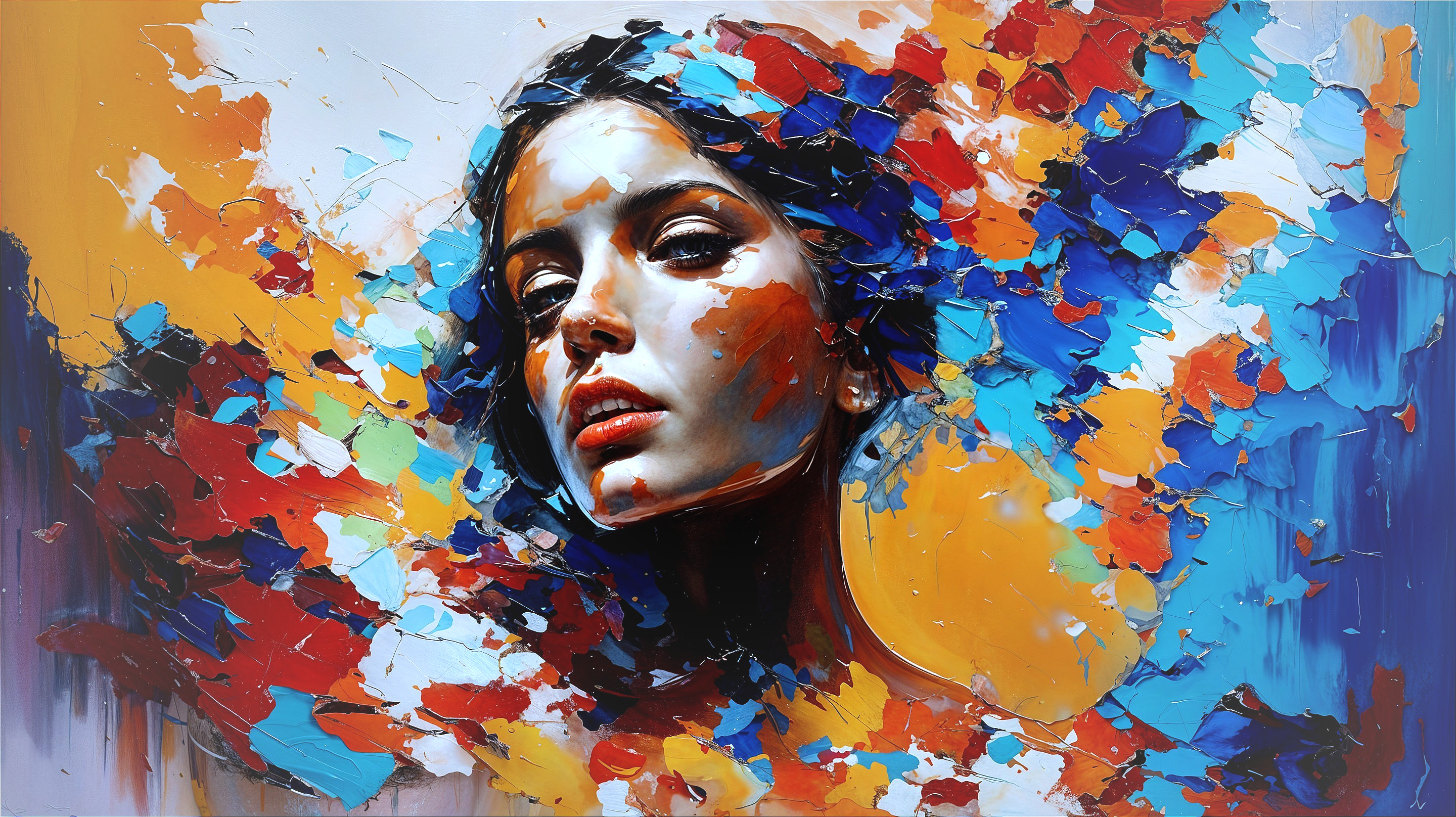 Portrait of a Woman with Vibrant Colorful Background