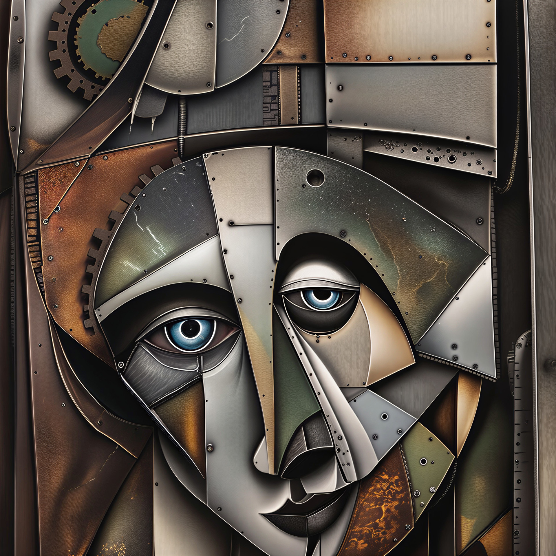 Abstract Geometric Portrait with Metallic Hues