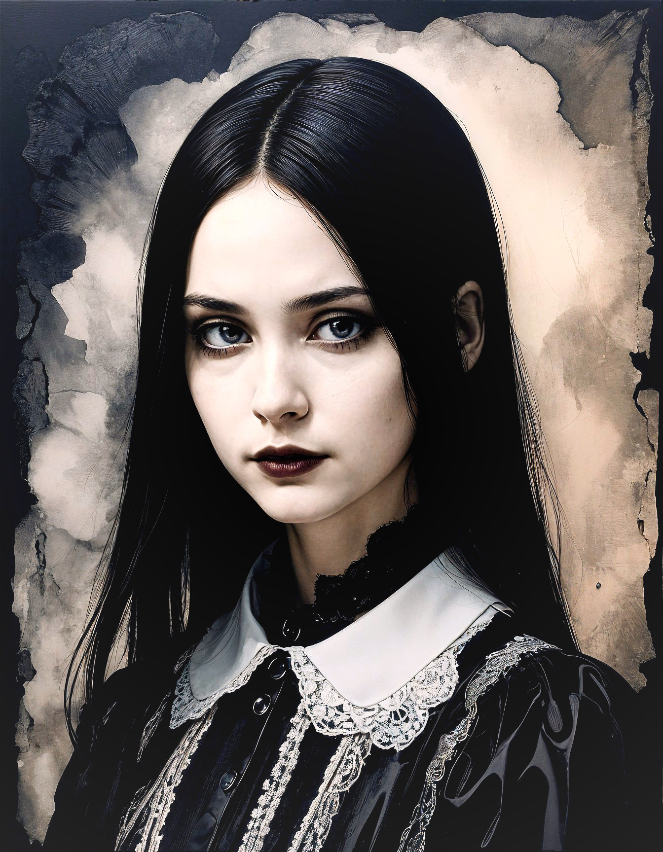 Haunting Portrait of a Young Girl in Vintage Dress