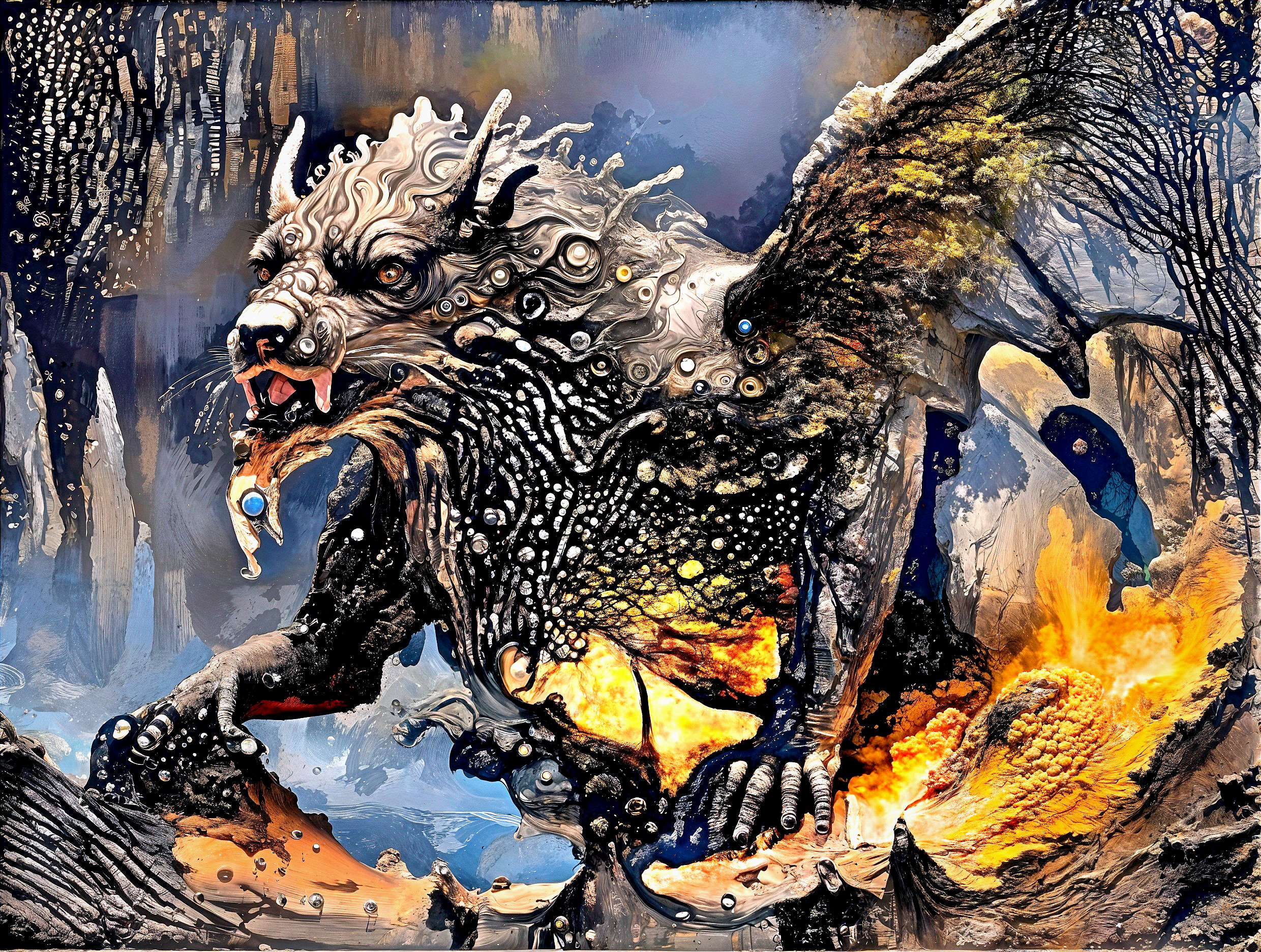 Mythical Dragon-like Creature with Cosmic Background