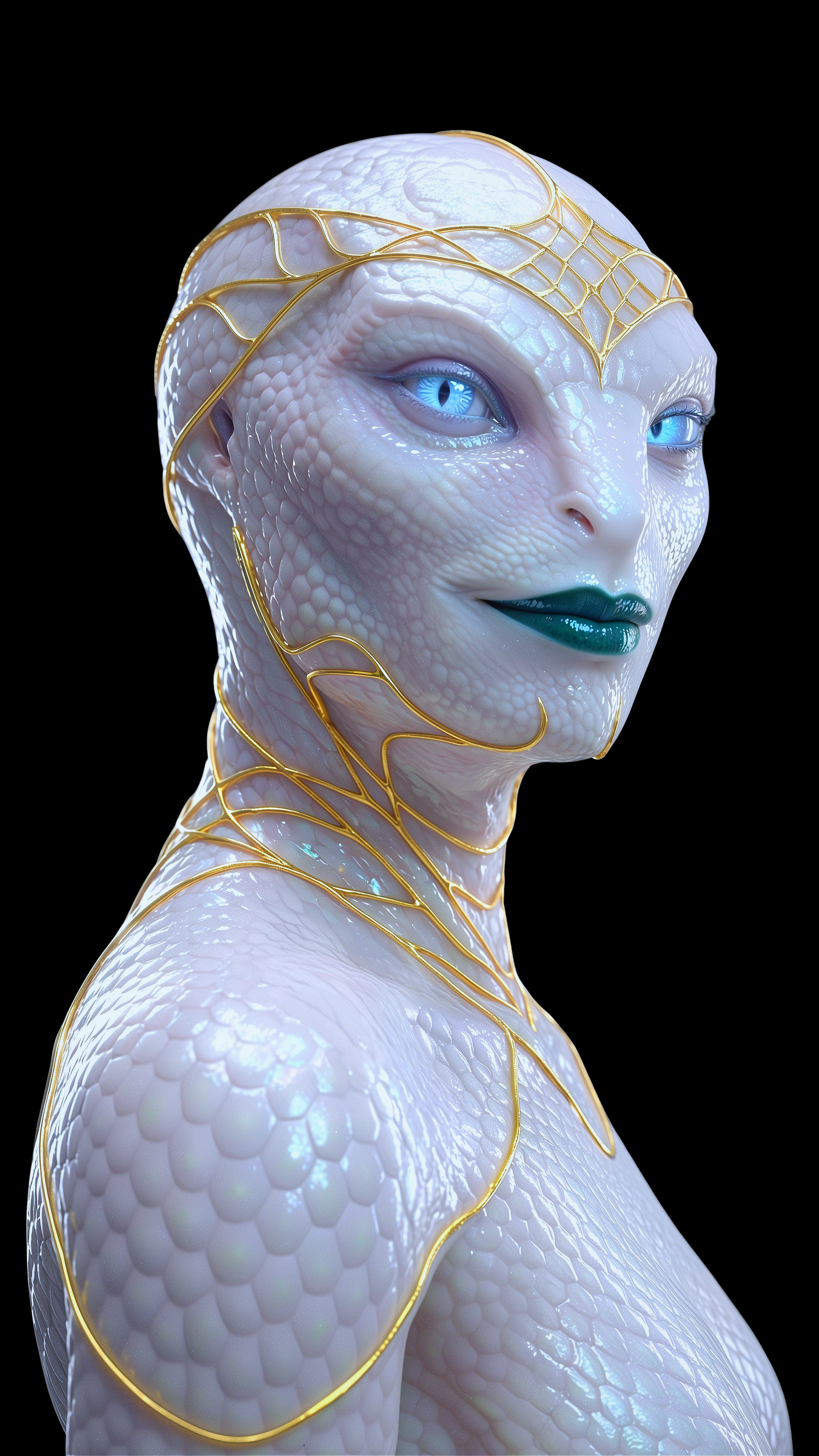 Close-Up of a Fantastical Reptilian Figure Illustration