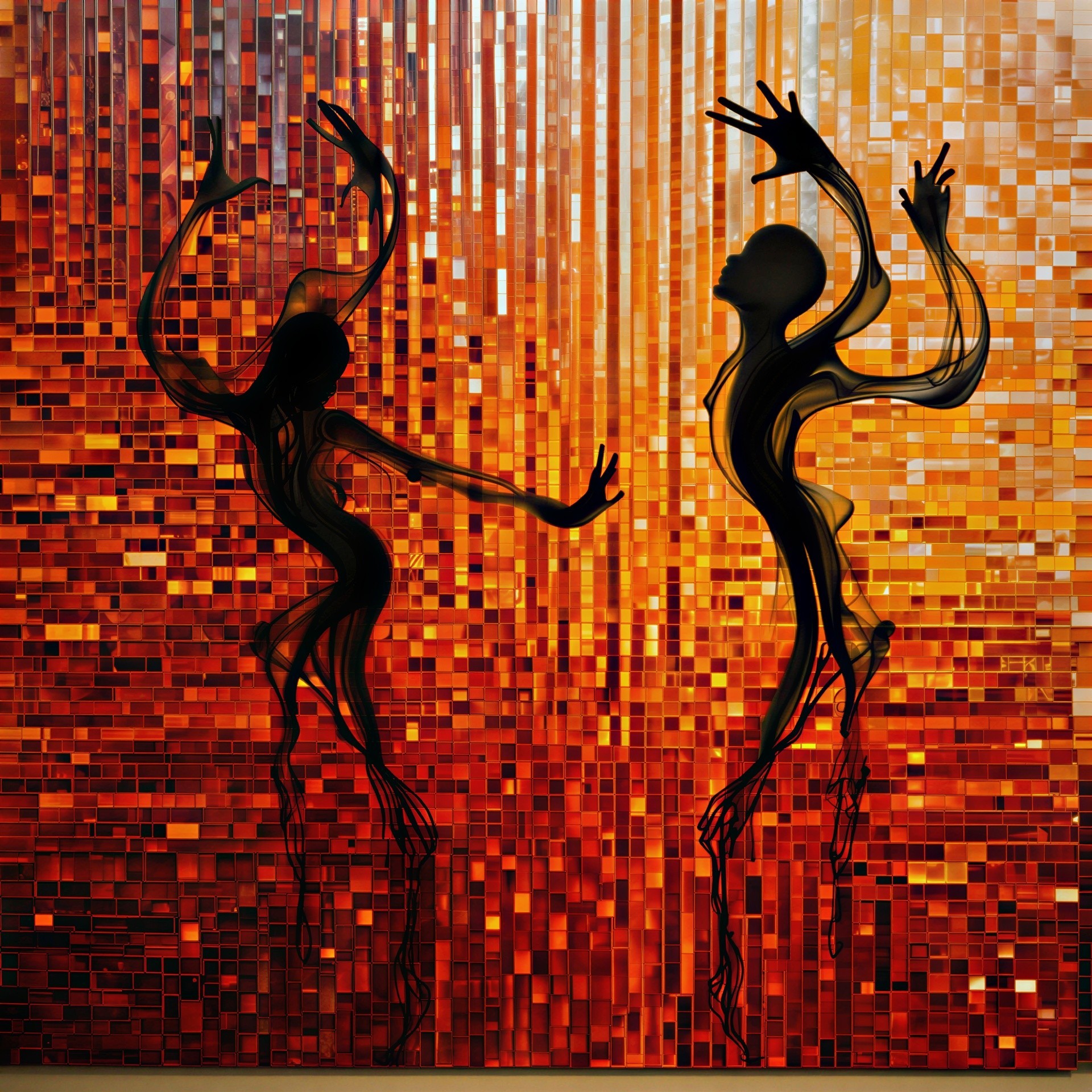 Abstract Figures Dancing in Vibrant Warm Tones