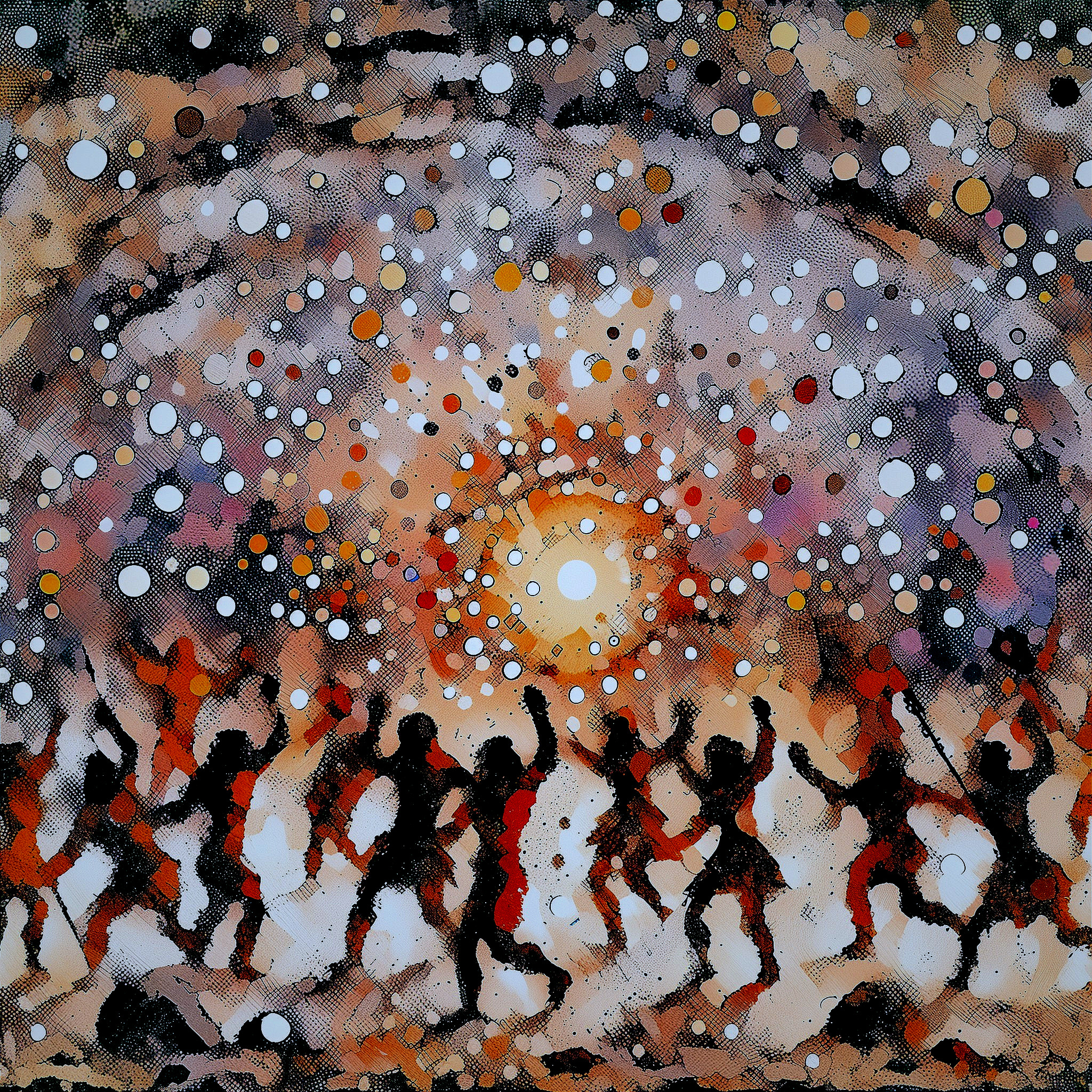 Silhouetted Dancers Against a Cosmic Colorful Backdrop