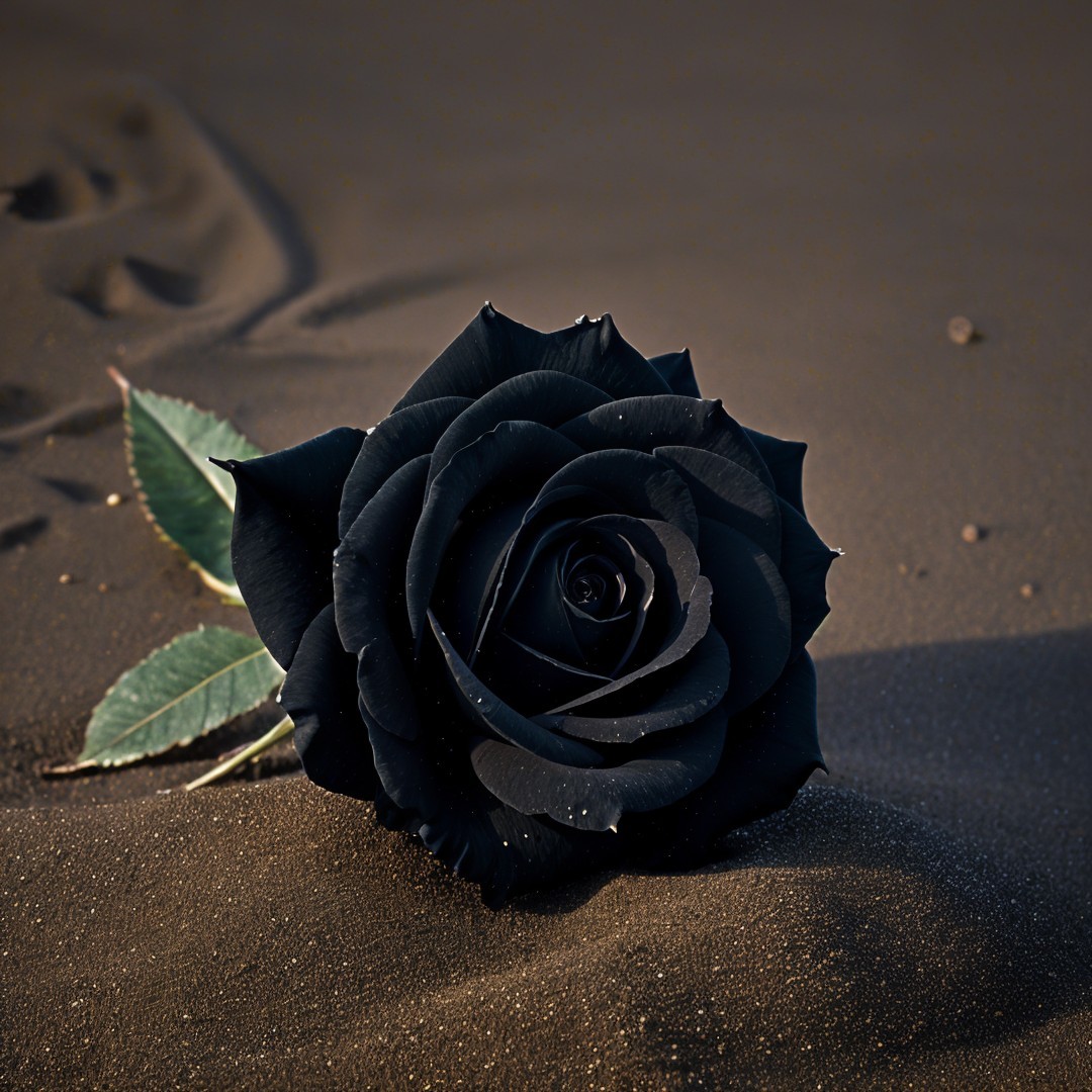 Black Rose on Dark Sand with Minimalist Background