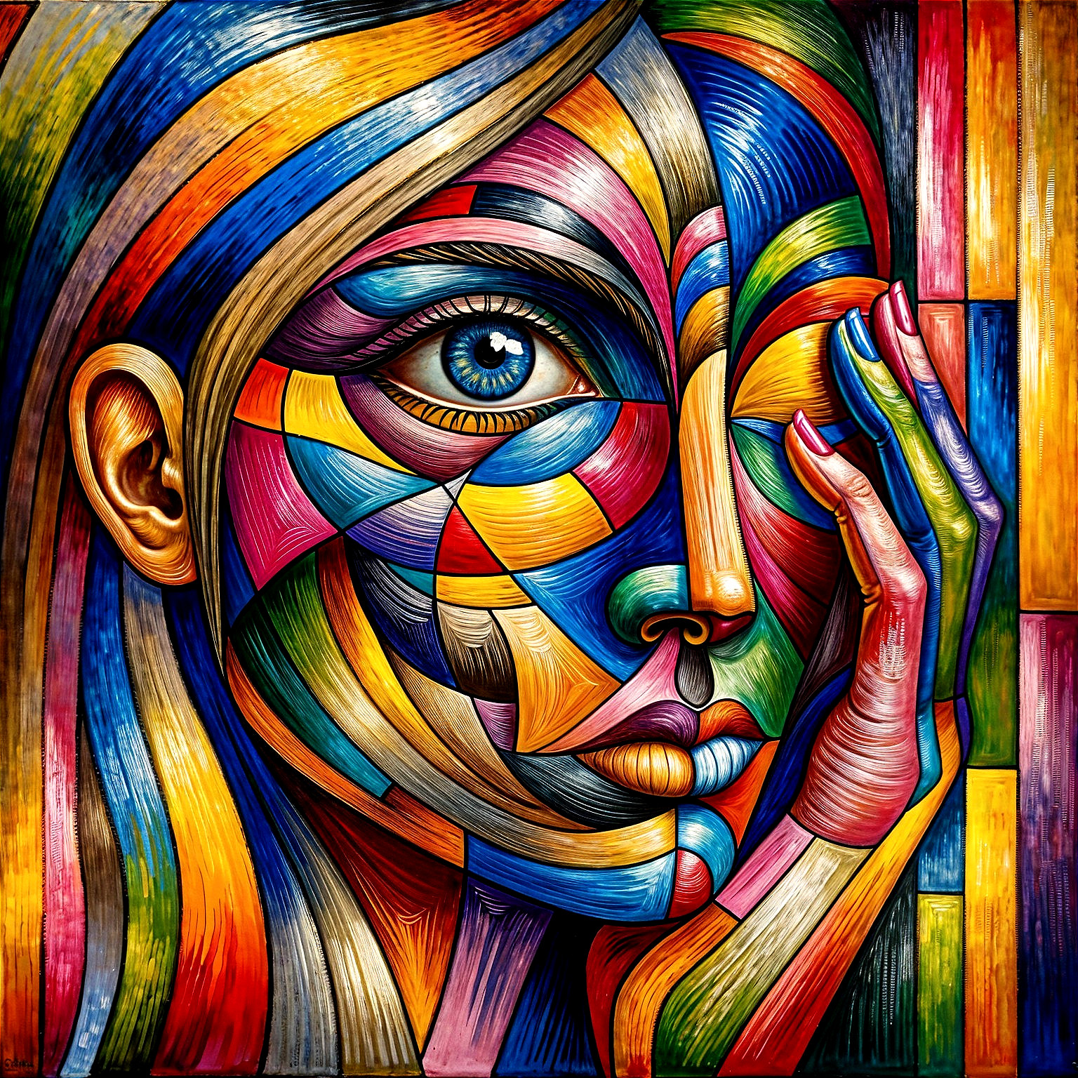 Abstract Woman's Face in Bold Colors and Shapes