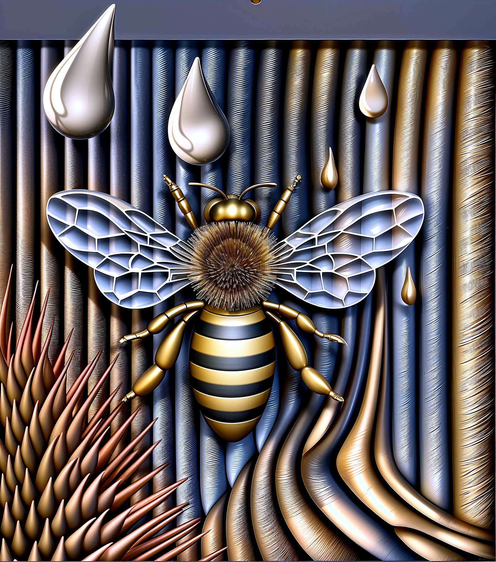 Stylized Bee with Intricate Wings and Gold Accents