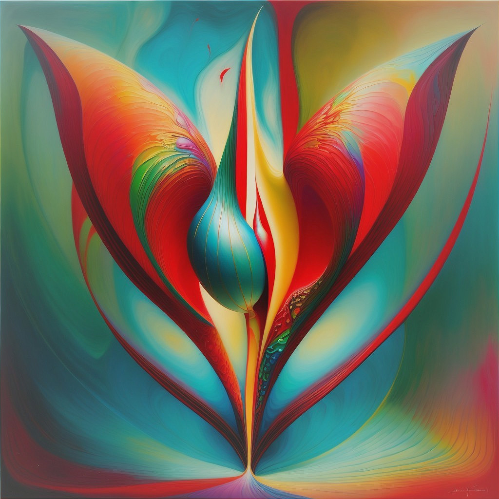 Vibrant Abstract Painting with Teardrop and Flames