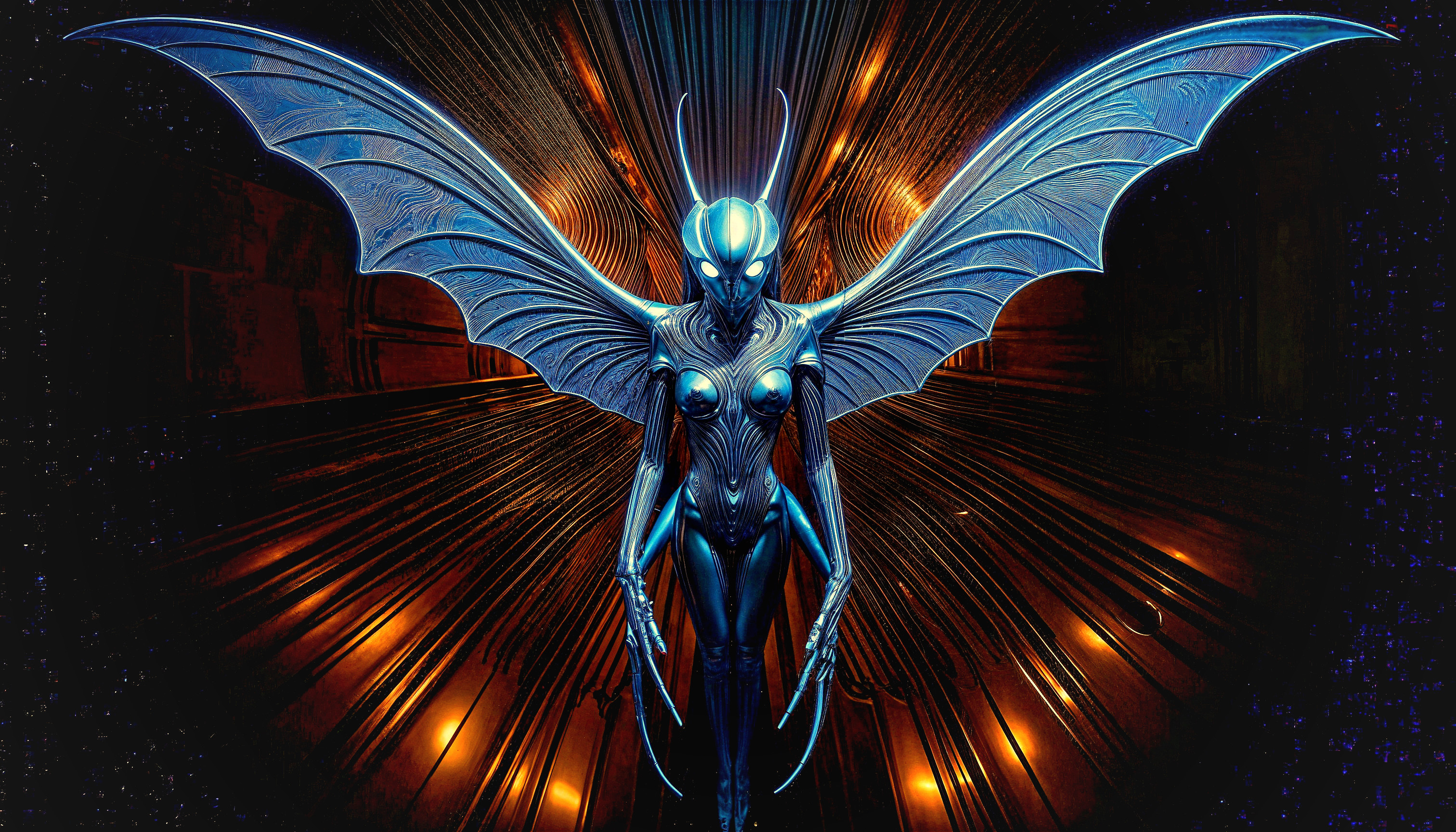 Futuristic Insect-Like Creature with Intricate Wings