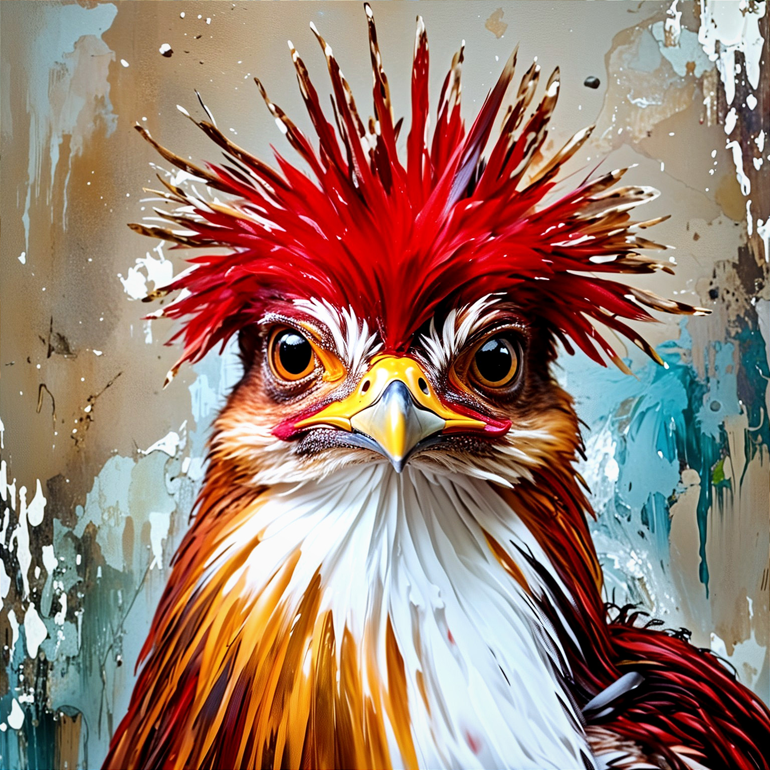 Vibrant Red and Orange Bird Against Abstract Background