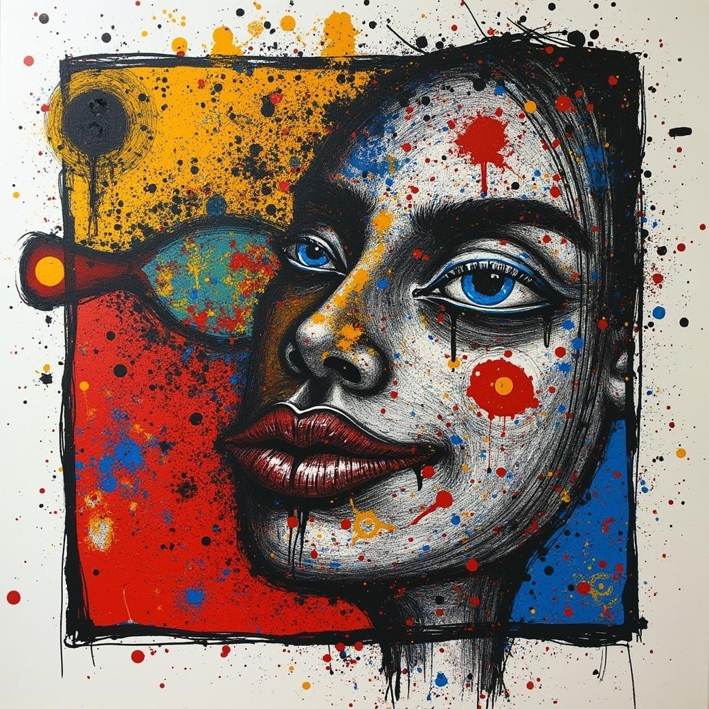 Portrait of a Woman with Colorful Abstract Elements