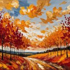 Oil Painting of Flying Foxes in Autumn Landscape