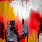 Colorful Melting Wax Streams on Black Mannequin Head Artwork