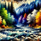 Vibrant Autumn Landscape with River and Mountains